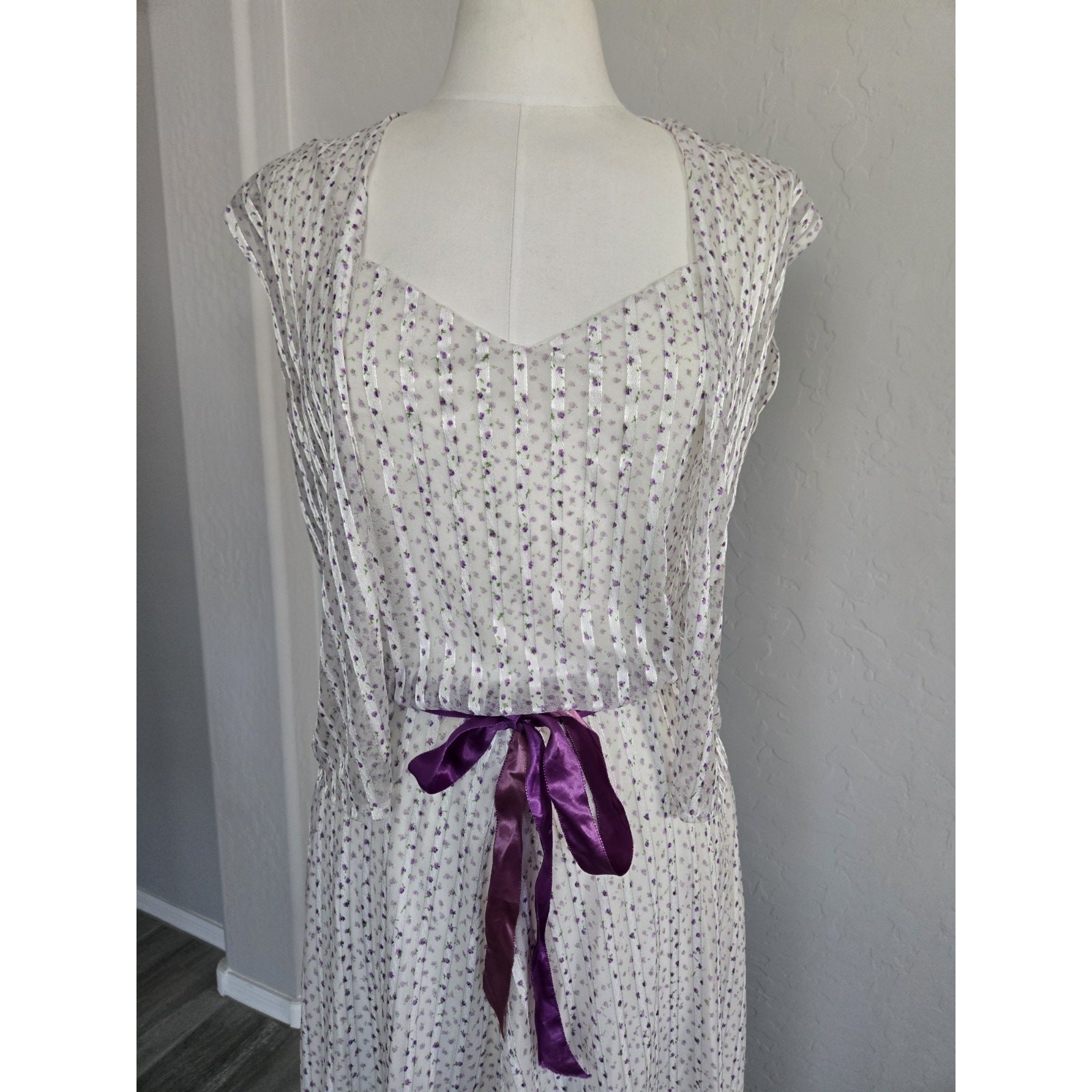 Vtg 70s Floral Handkerchief Hem Spaghetti Strap Dress Set W/ Sheer Shrug Sz 11 M