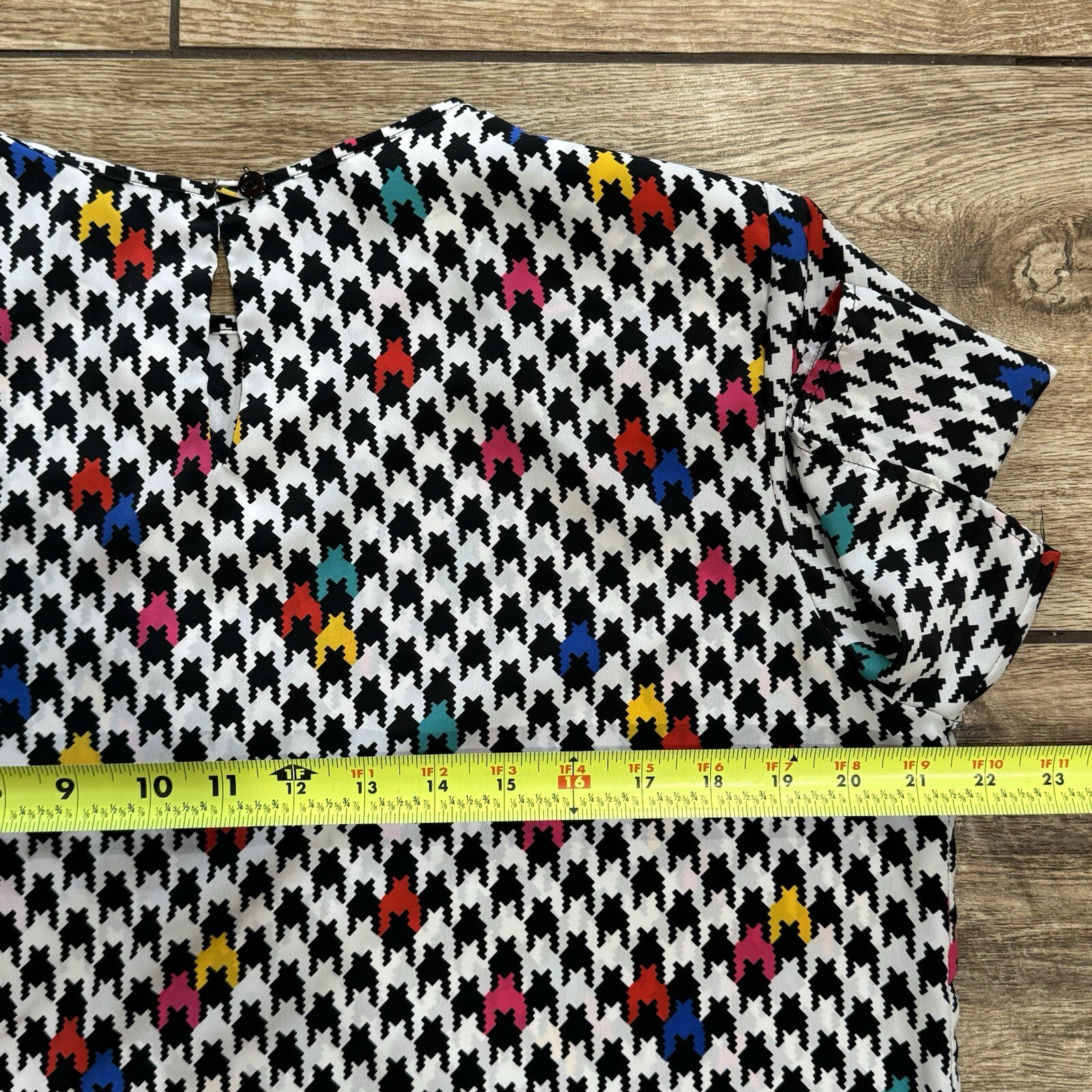 Vintage Houndstooth Colorful Blouse Shirt Top Penbrooke Lane 80’s Keyhole Large