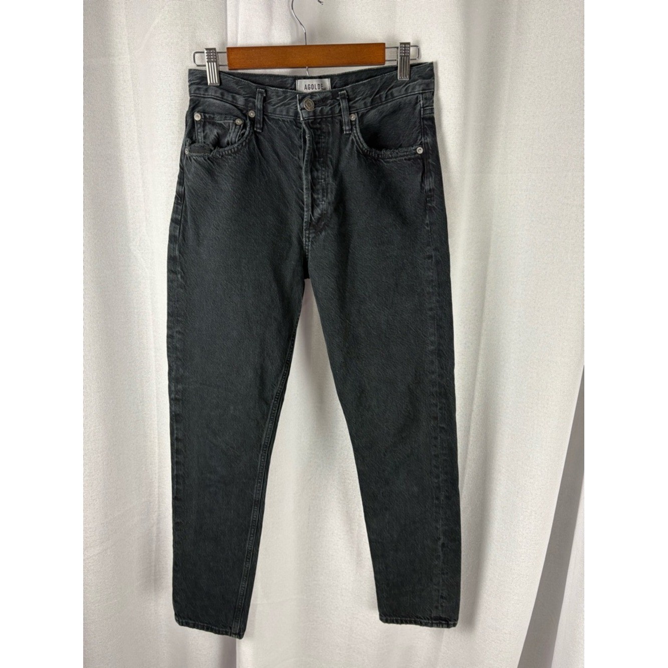 Agolde Jamie Organic Cotton Distressed 26 Black Jeans Button Fly EUC