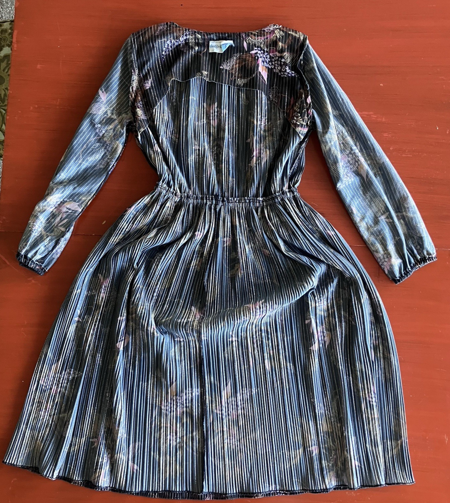 Sexy Vintage 70s Shimmery Sheet Black Dress With Metallic Braided Trim sz 8