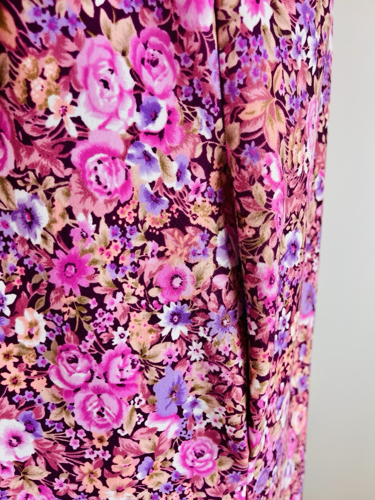 Vintage 70s Floral Flower Power Polyester Zip Up Muumuu Robe House Dress Coat M