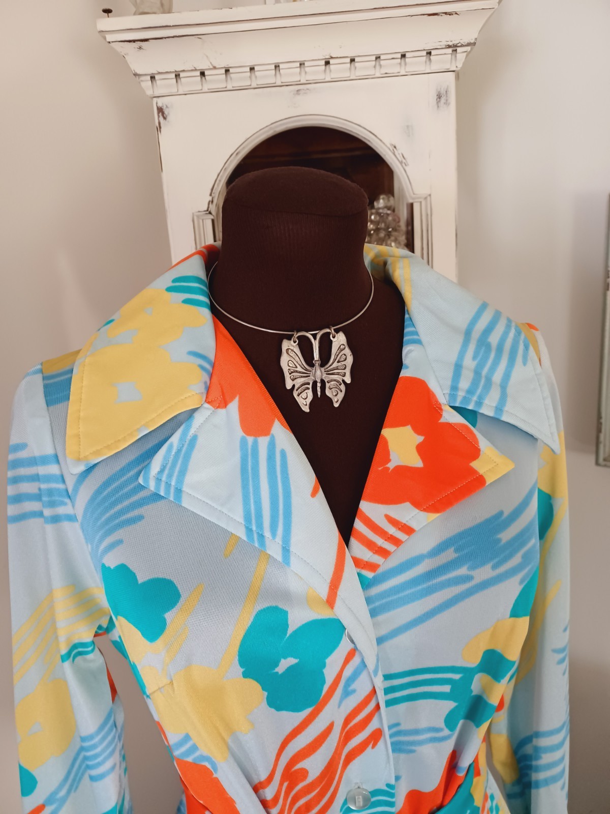 Vintage 70’s Loungewear NOS Saybury Coffee Coat Housecoat Robe Flowers S-M