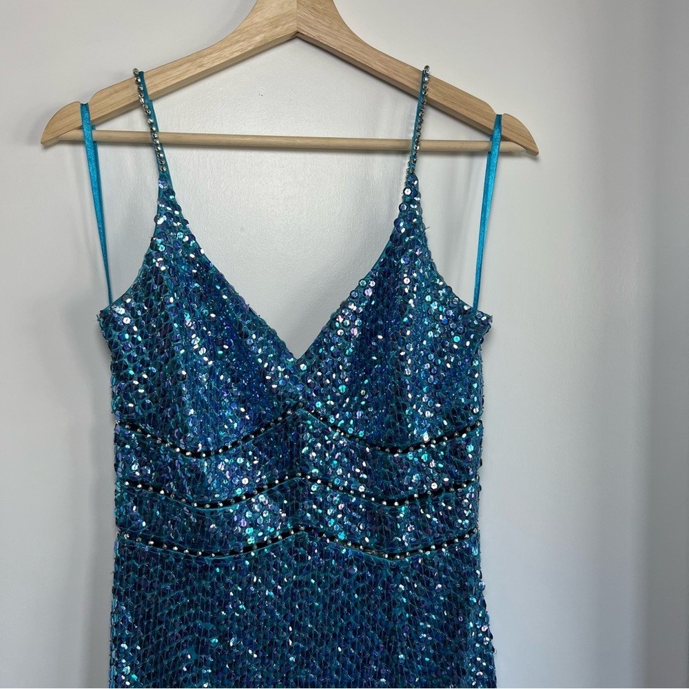 Vintage Niteline Della Roufogali Blue Purple Sequence Formal Prom Maxi Dress, 10
