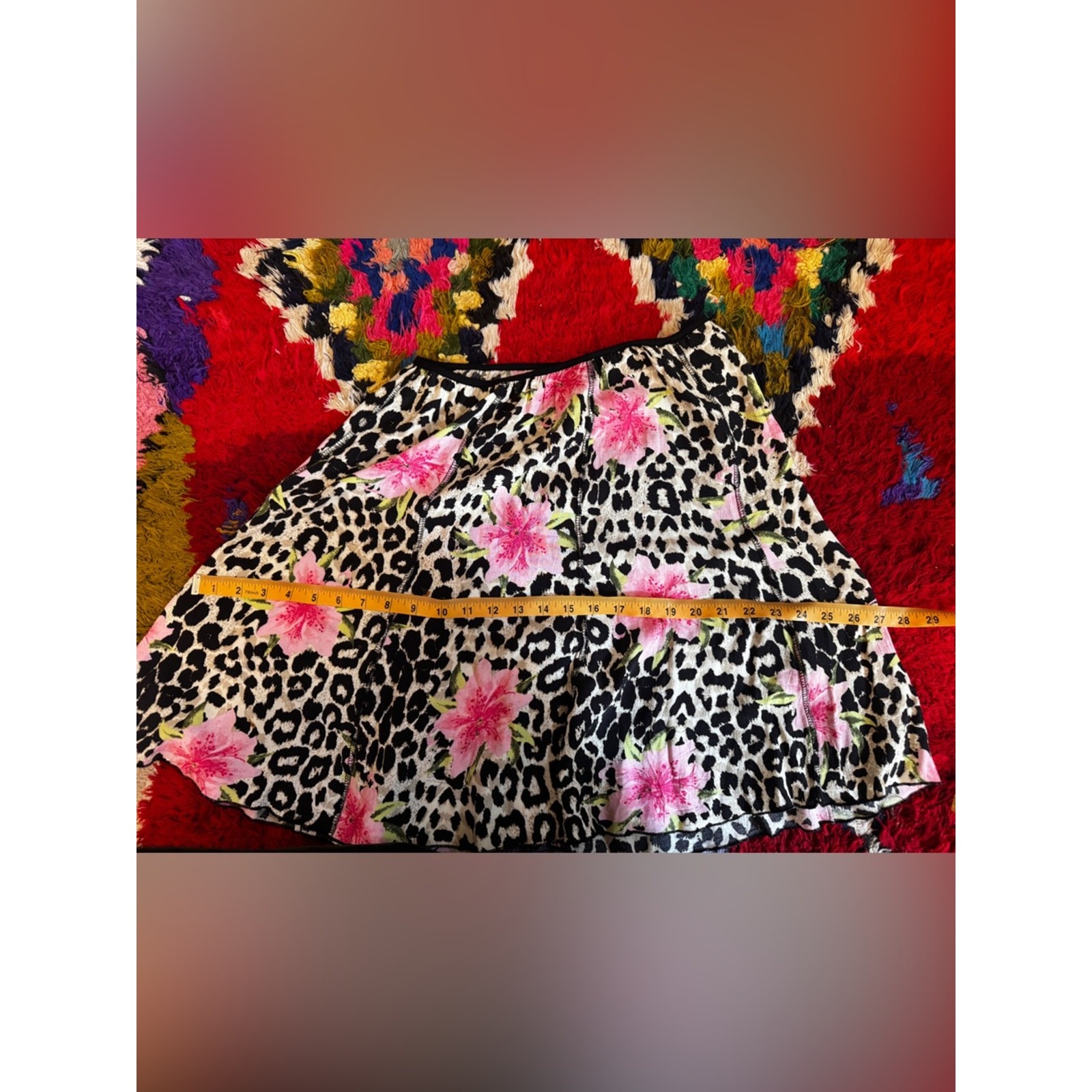 Y2K Vintage Leopard Floral Skater Skirt Sz SM