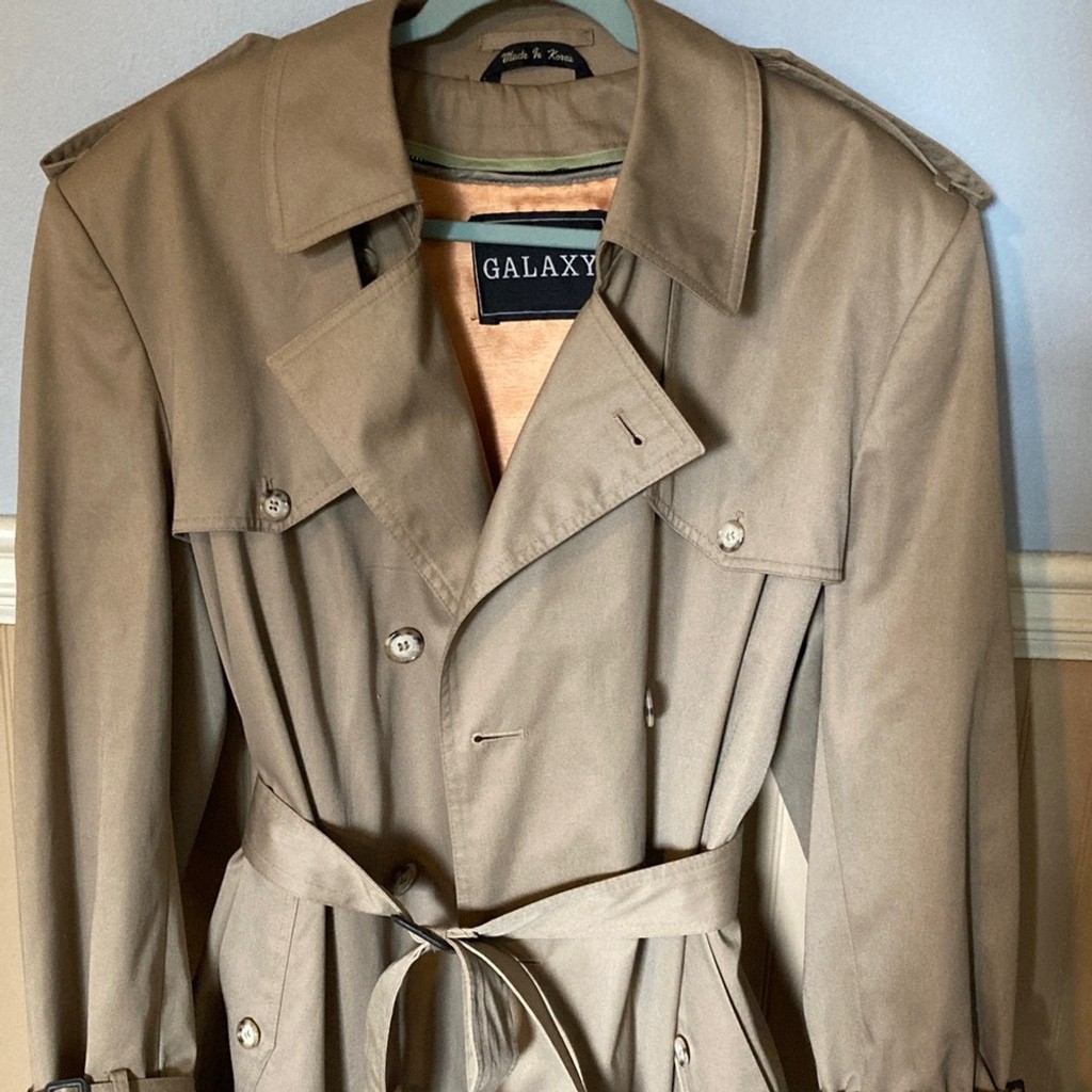 Galaxy Trench Coat Vintage Long Women’s Tan Sz 44 Wool-lined