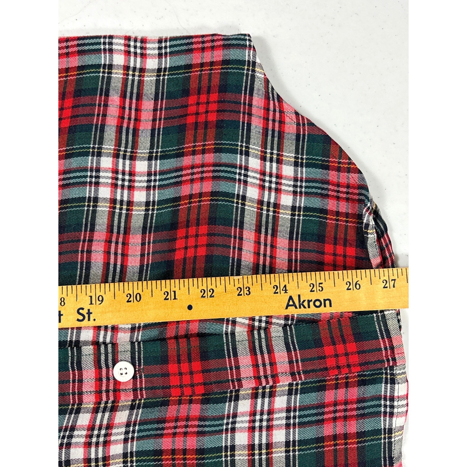 Vintage 70s Rockabilly Plaid Button Down Shirt Red Epaulets Zip Pocket Womens M