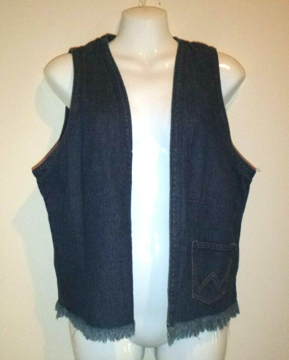 Vtg 70’s Wrangler Frayed Edge Denim Open Front Vest Boho Hippie Size M/L