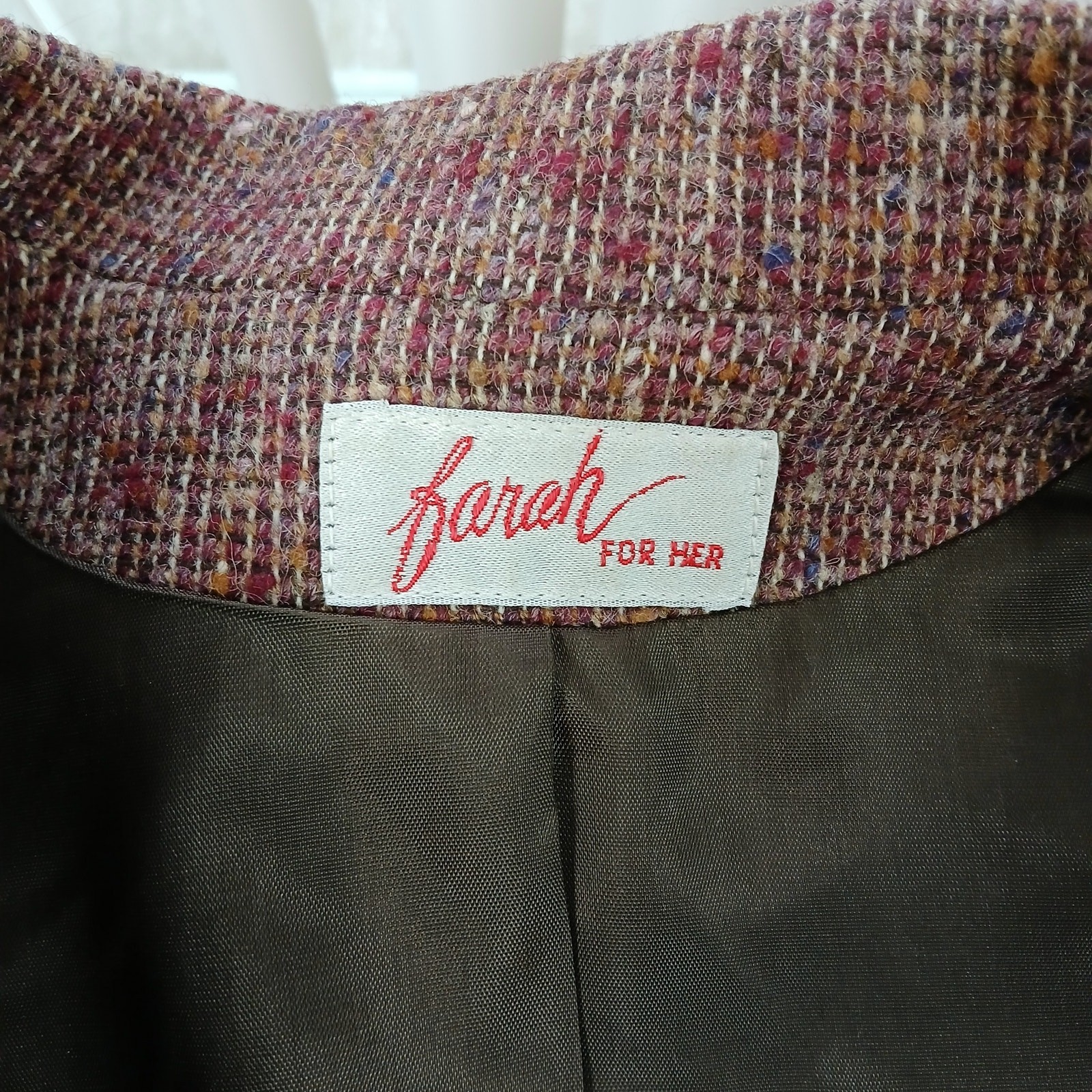 Farah for her Burgundy Tweed Blazer 10 VTG 70s wool blend pockets knot buttons
