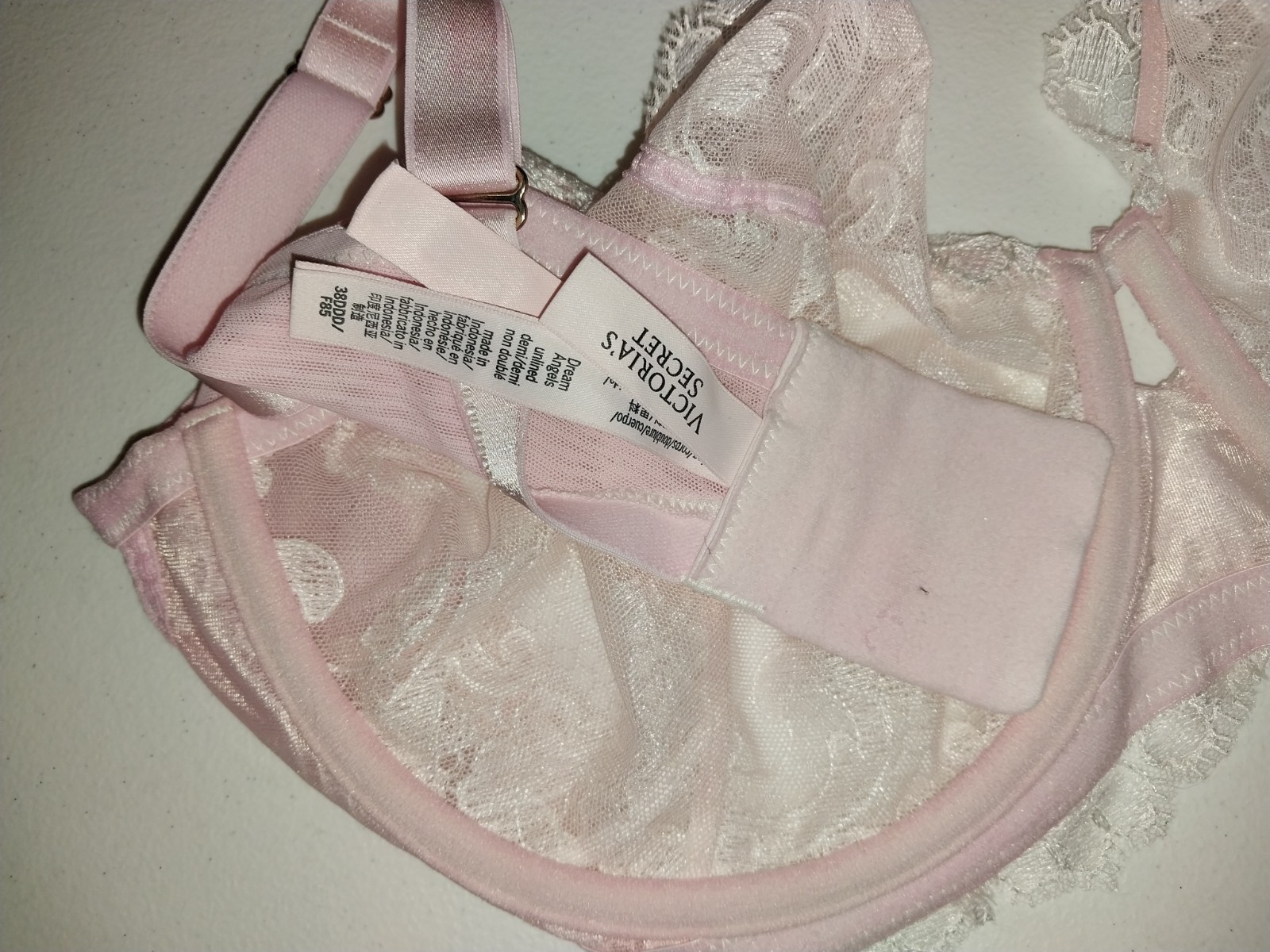VTG SILKY SHEER LACY UW VS BOUDOIR DEMI BRA NOS 38DDD PINK DELICATE COQUETTE