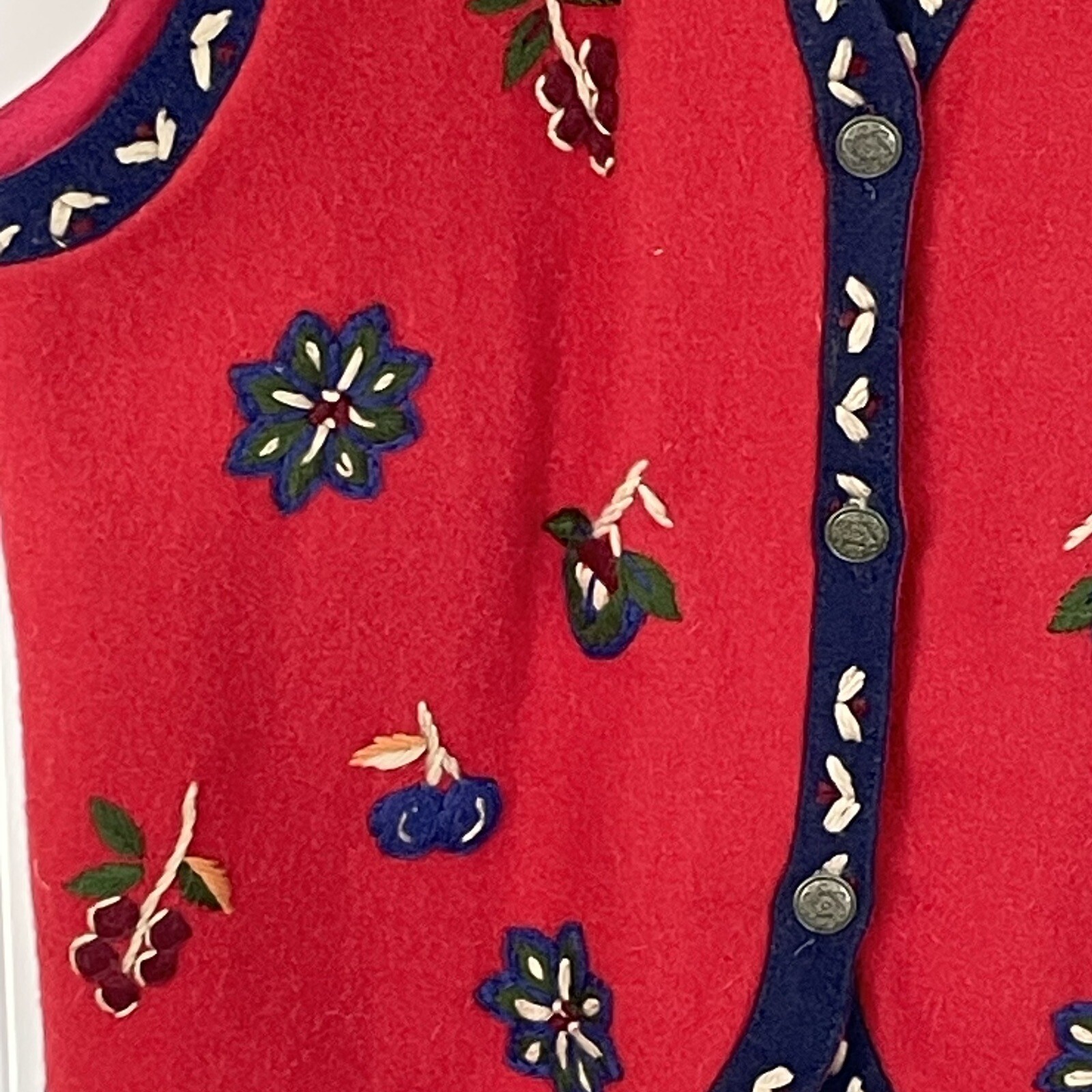 Vintage Erica Classics Womens Felted Wool Bavarian Style Vest Red Size Small