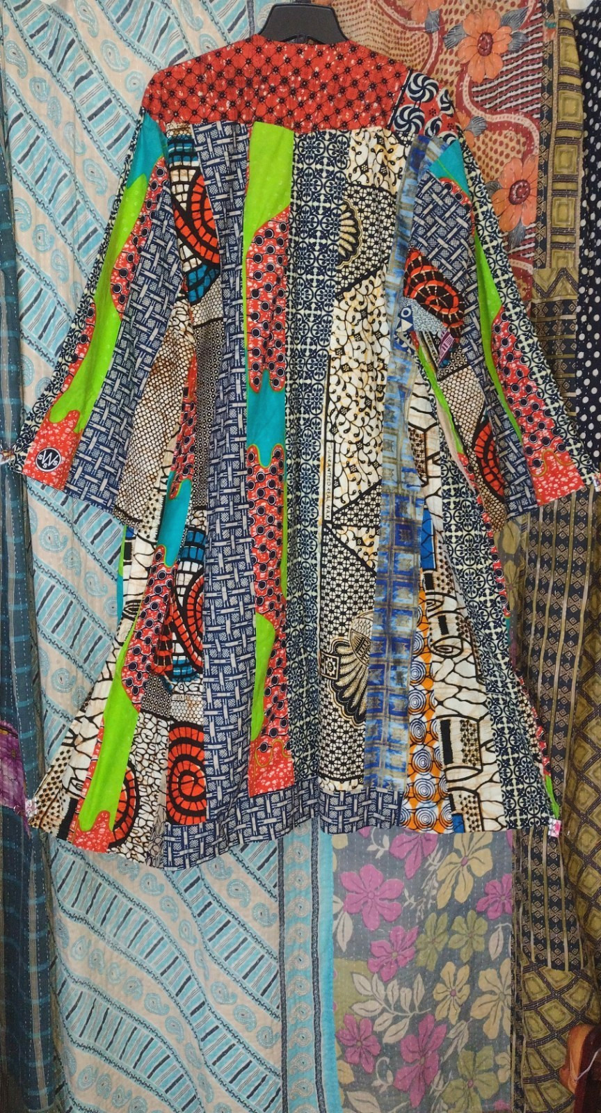 VTG. Crazy Patchwork African Kaftan Dress Cotton 56B Handmade One of a Kind