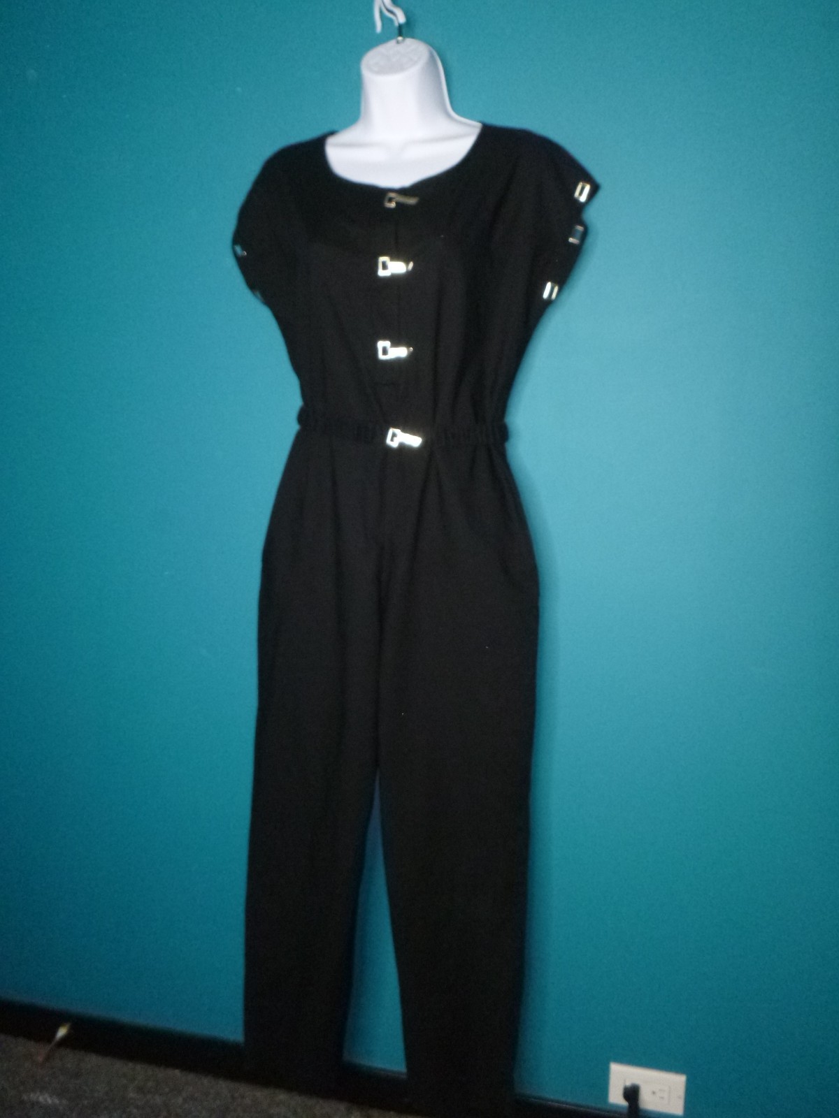 Vtg 80s Marissa Jumpsuit Black Silver Toggles NEW WAVE Sz M/L