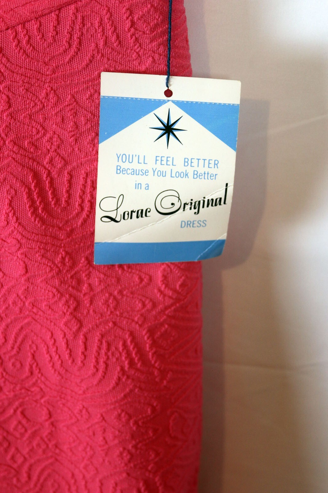 NOS w/Tags 1960’s Vintage Lorac Original Bright Pink Dress Sz 16.5 with Brooch