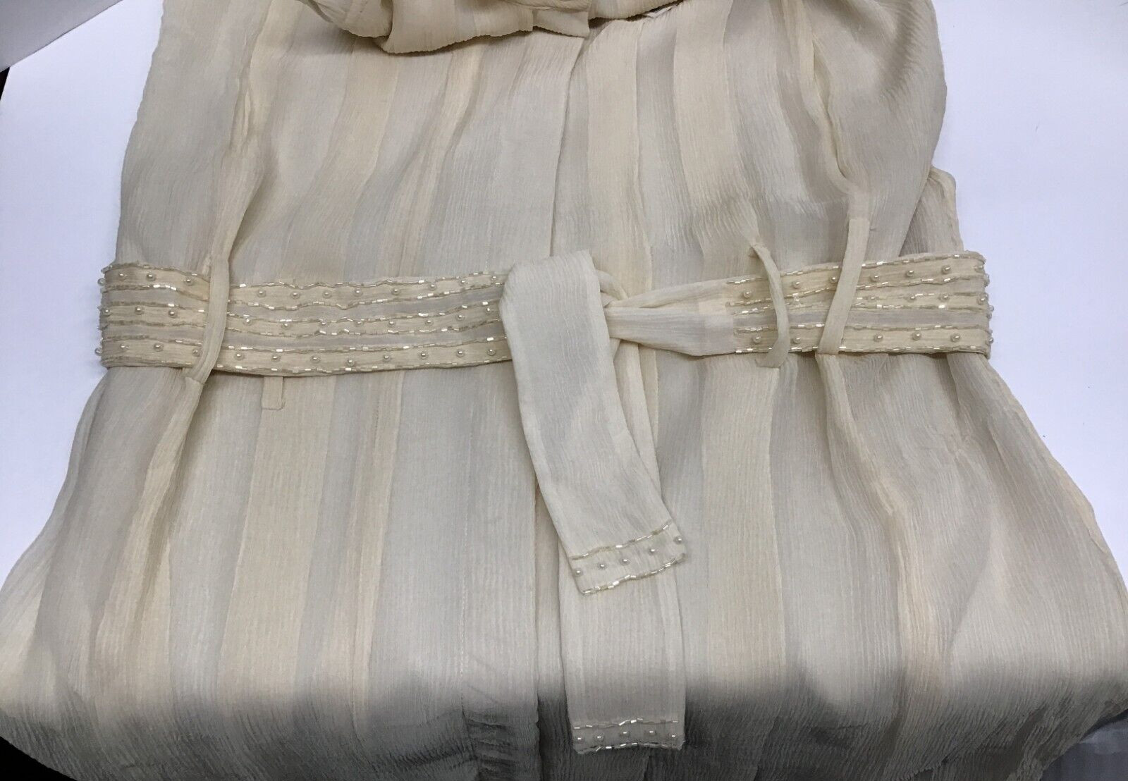 W by Worth Petite 100% Silk Cream Vintage Size 8 Lined Sheath Dress Beaded Belt