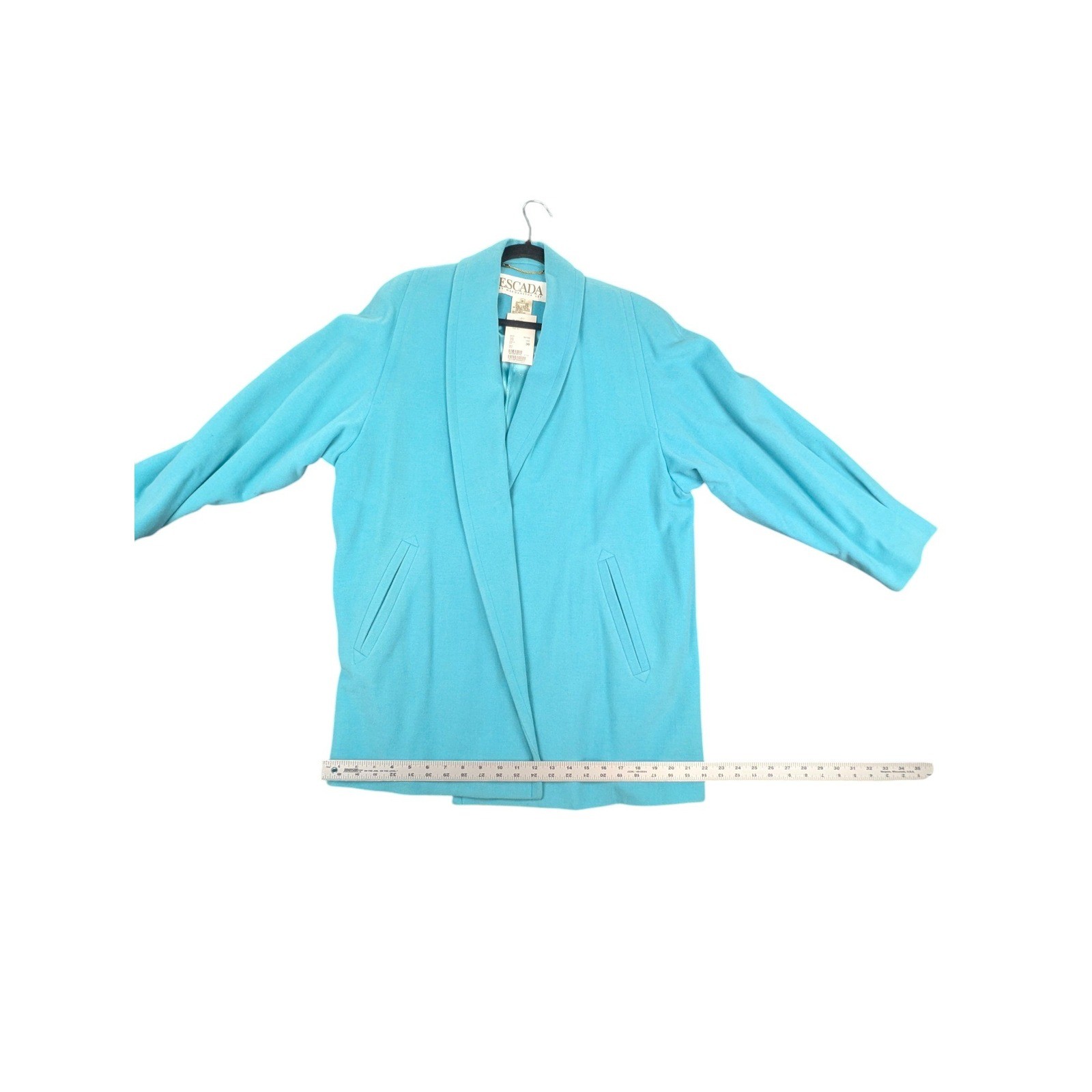 Escada Margaretha Ley Wool Angora Silk Coat Blue Shawl Collar Sz 36 Vintage NWT