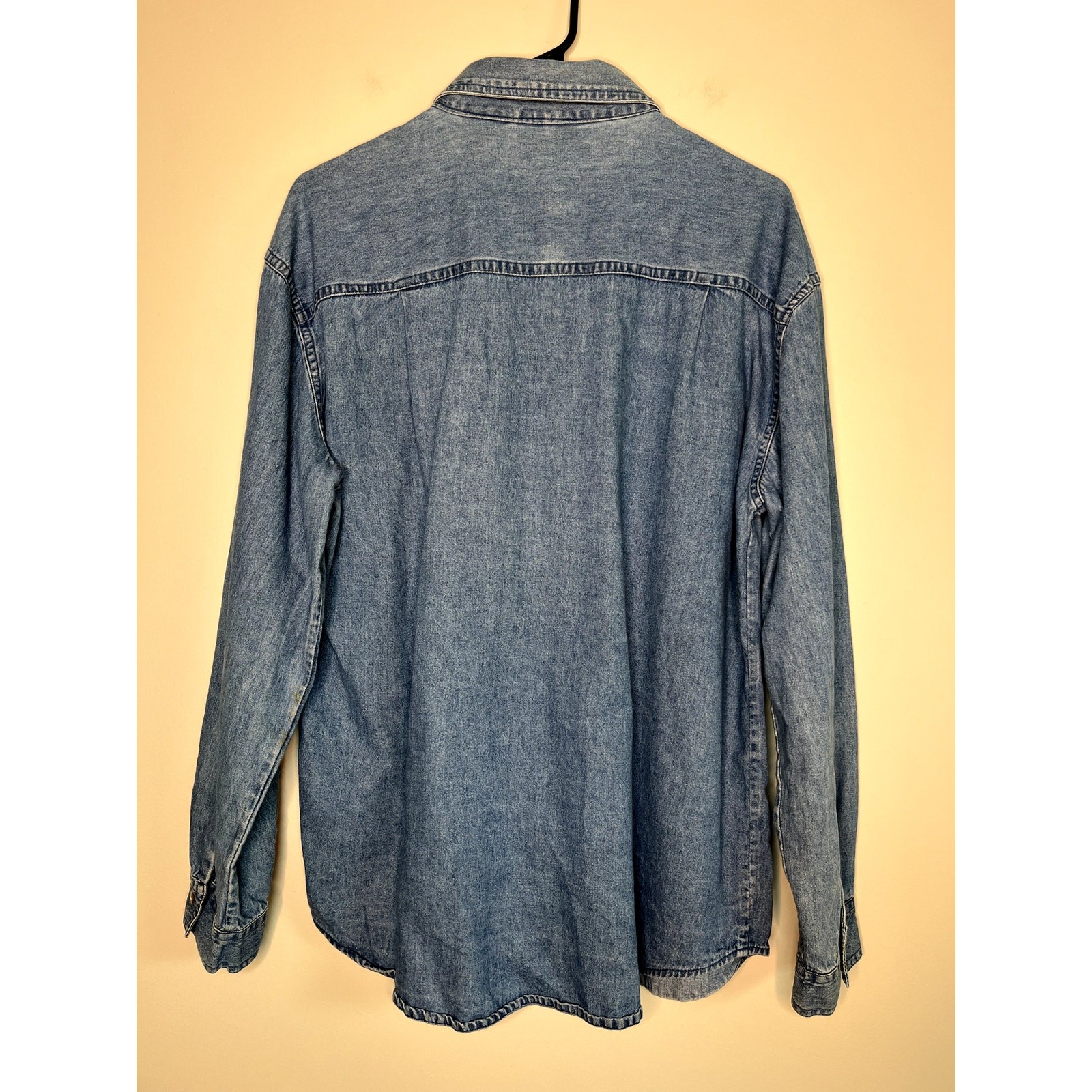1990s Keren Hart Scarecrow Fall Halloween Granny Chambray Artsy Denim Shirt M