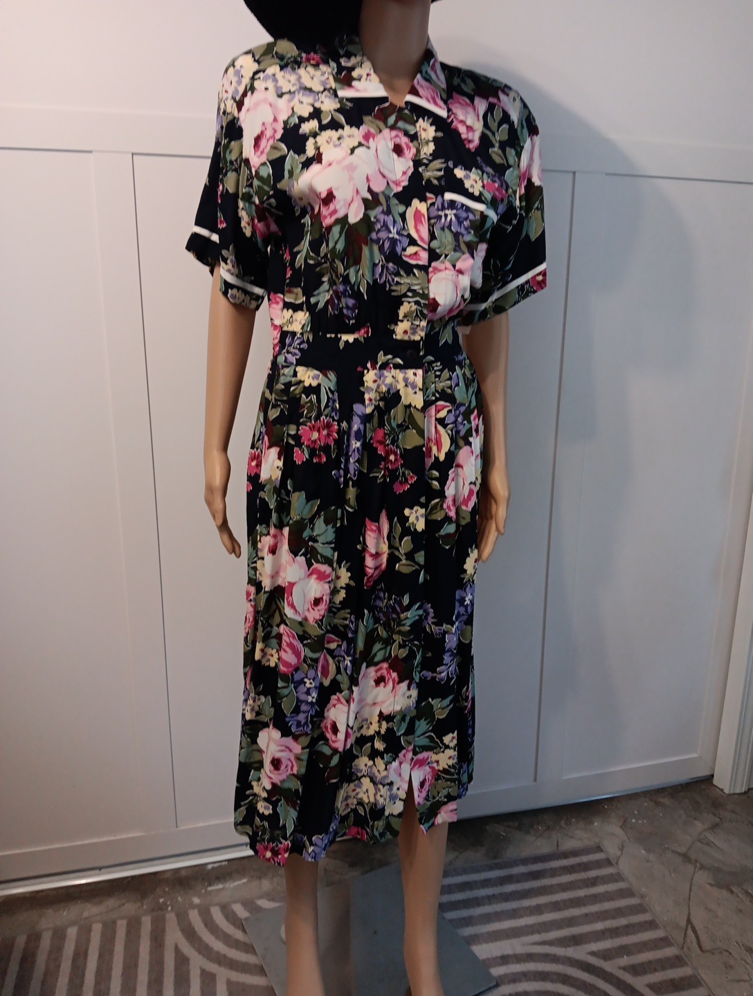 Vintage Carol Anderson Blue Floral Button-Down Rayon Dress Cottagecore Sz 10P