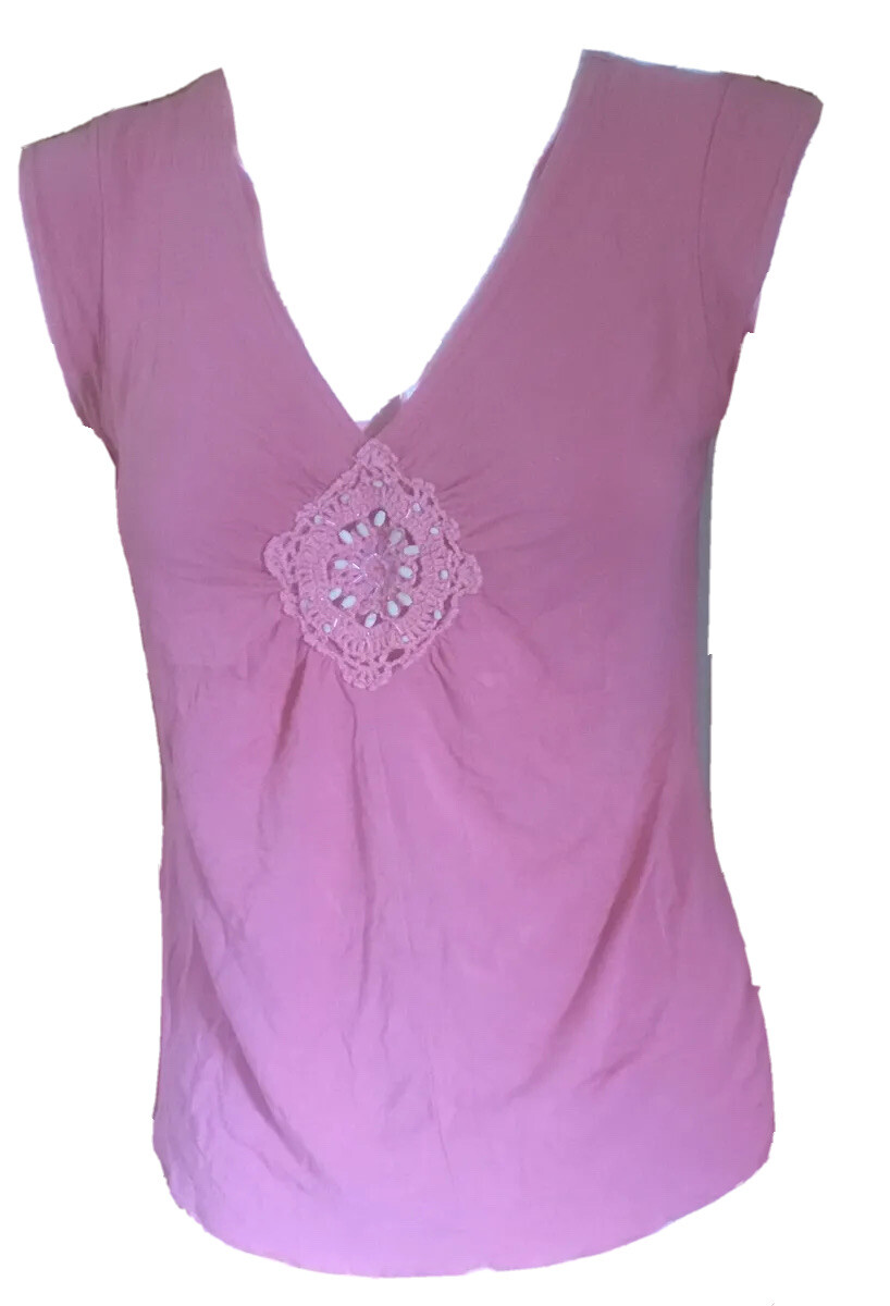 Vintage WestCo Salmon Spandex Viscose women’s Top Embroidered beading design S L