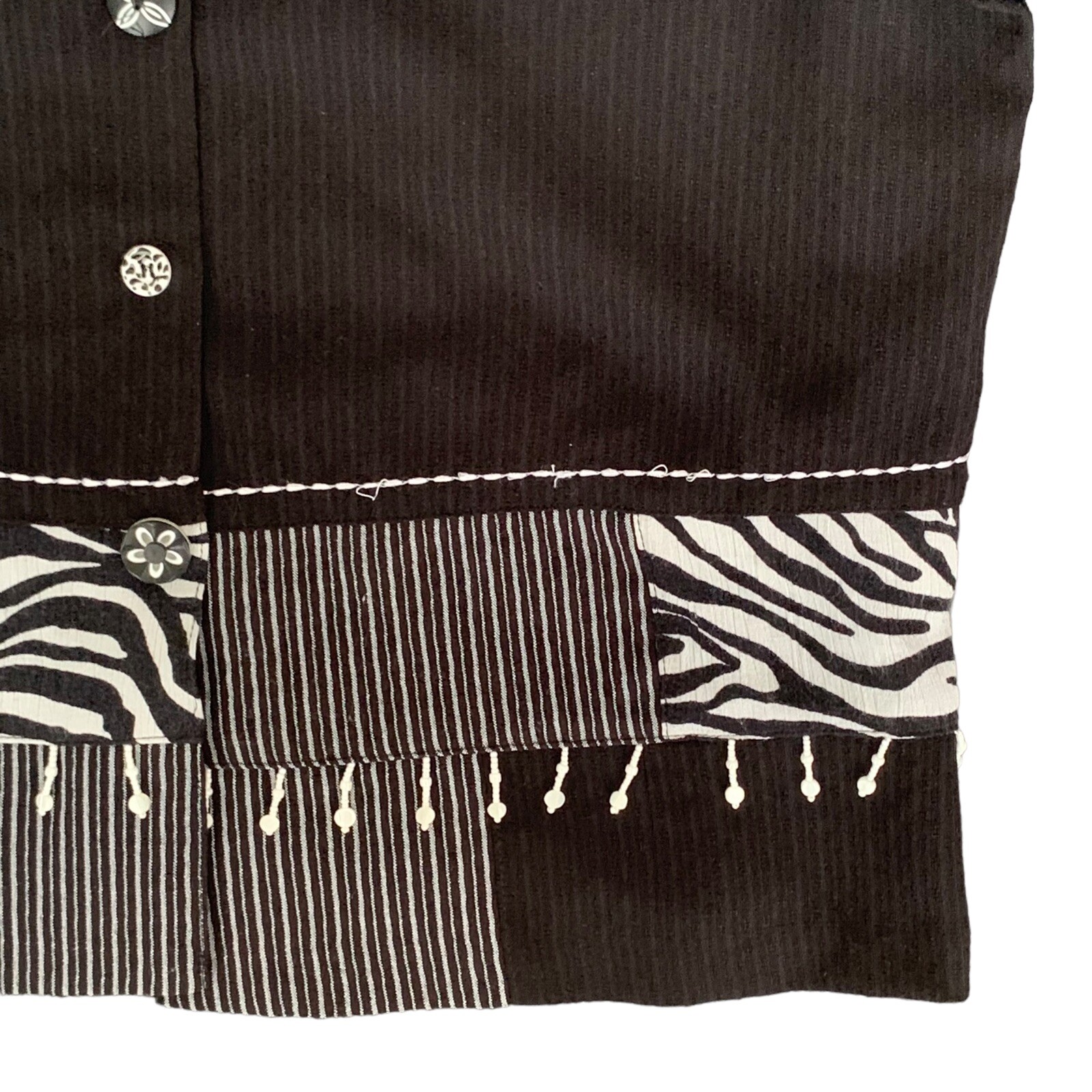 VTG KORET Black Zebra Abstract Top Button Blouse Shirt w Shoulder Pads Women’s M