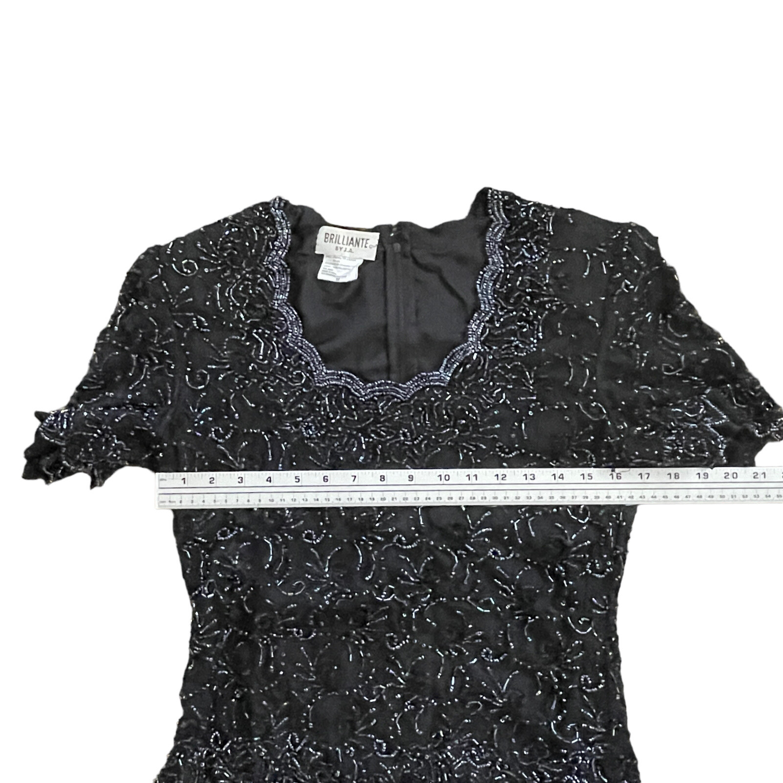 Vtg 80s Mother Of The Bride Dress M Black Beaded Top Sheer Chiffon Flowy Skirt