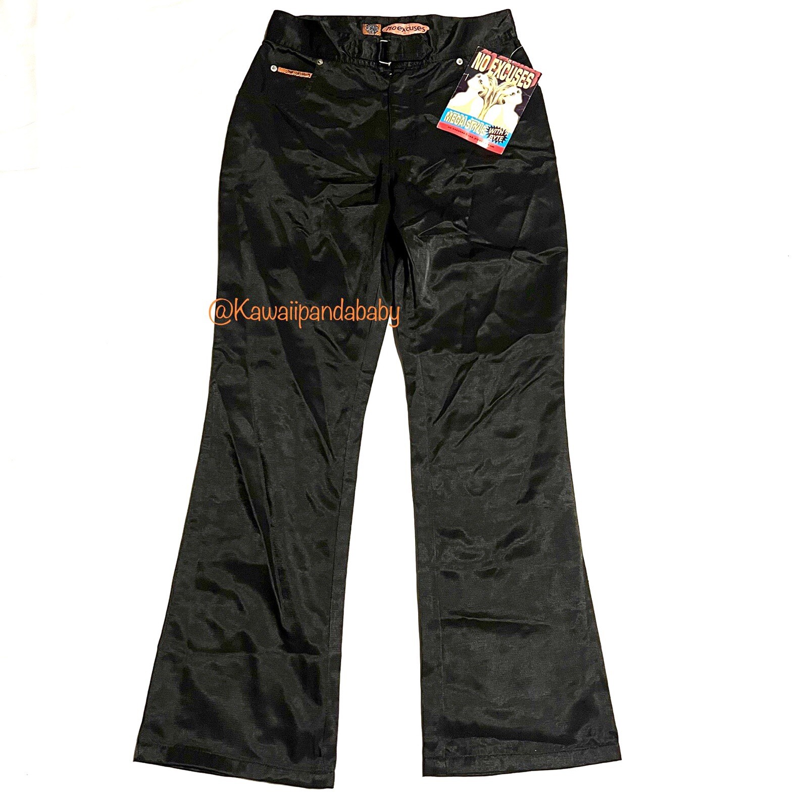 NWT 90s Vintage No Excuses Black Shiny Silky High Waisted Y2K Pants Size 11/12