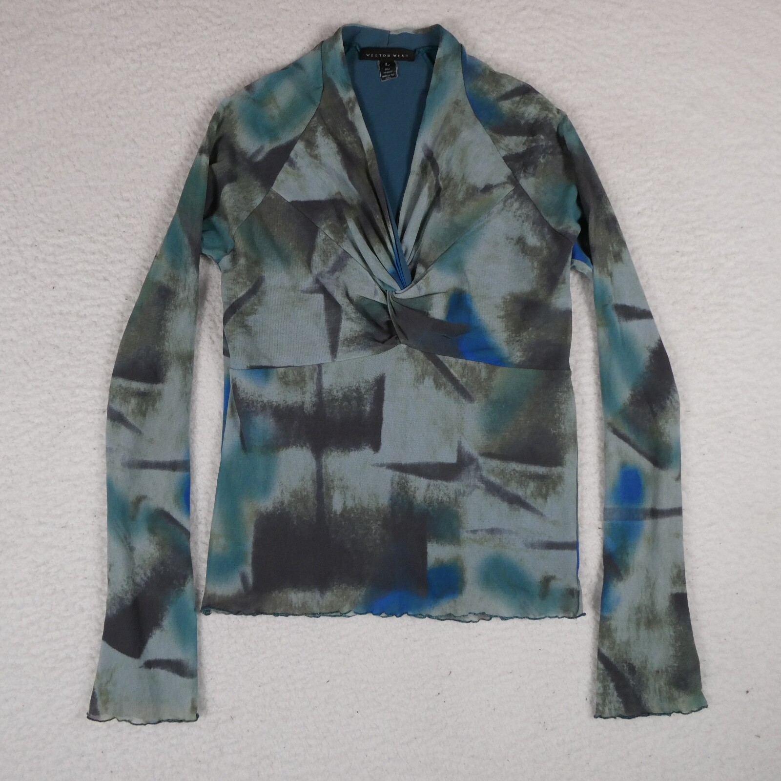Vintage Weston Wear Top Women Size Large Blue Multicolor Made In The USA
