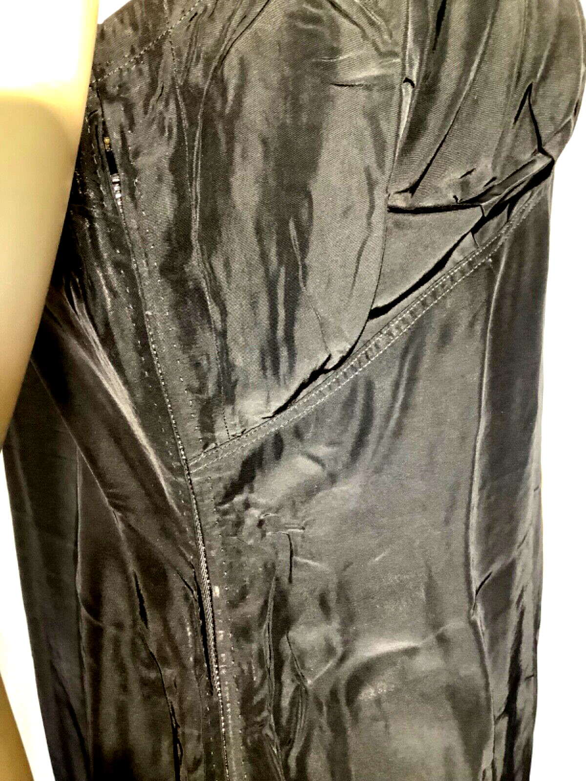 Vintage cold rayon Full Slip nightgown Chemise black M midi WWII slit Lace 40s