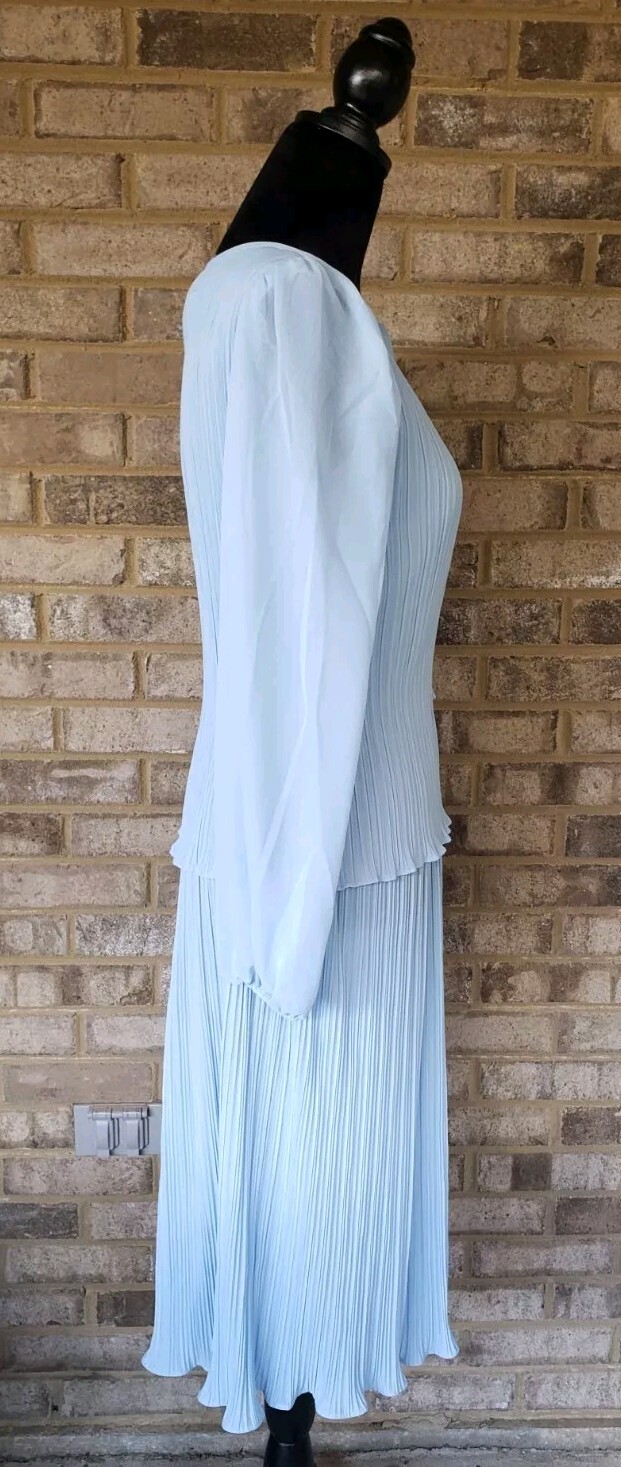 Discovery Fashions Ltd Size 10 Dress Lt Blue Long Sleeve Pleated Ruffle Sheer