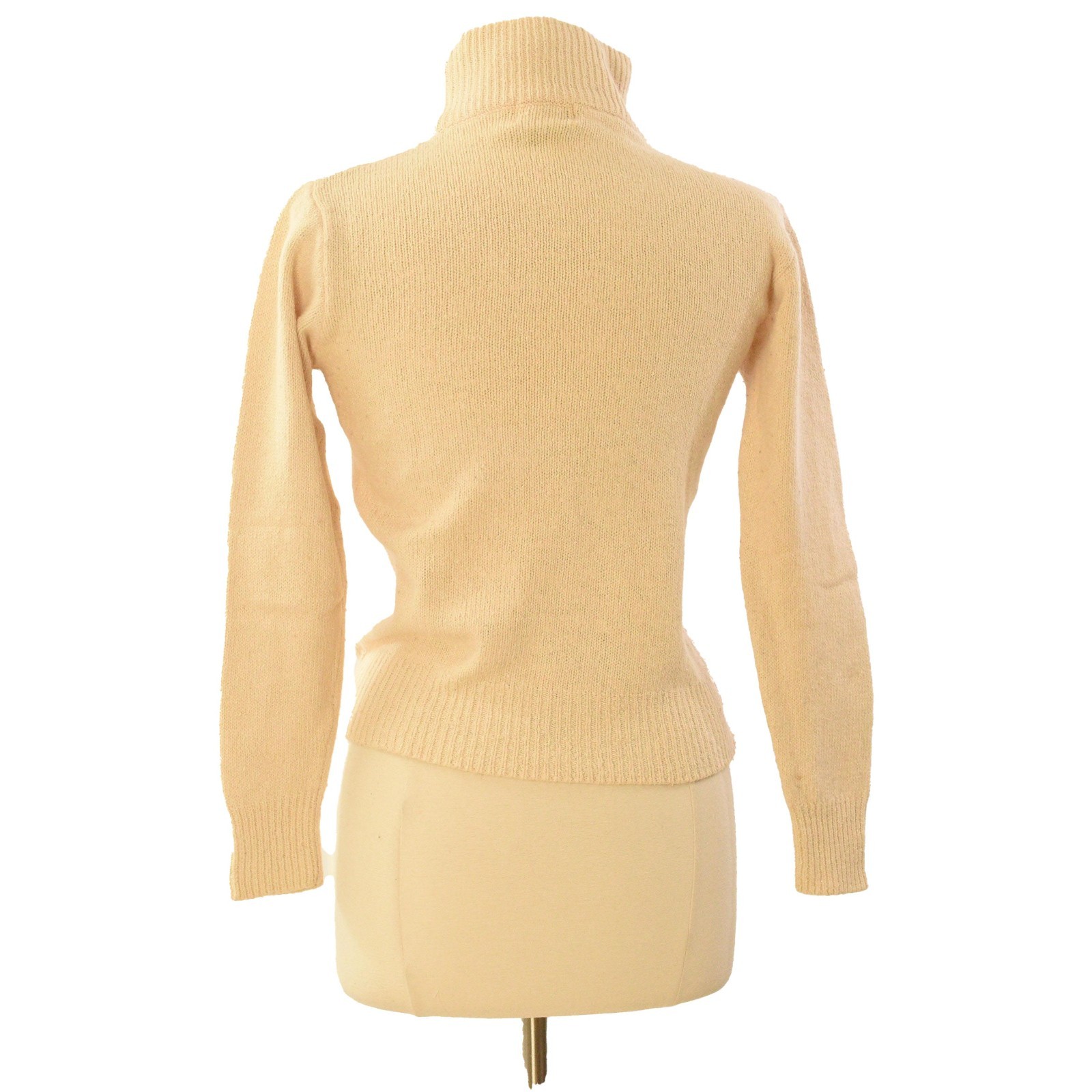 90s Vintage Silk Angora Cream Turtleneck Sweater Womens S Geometric Soft Girl