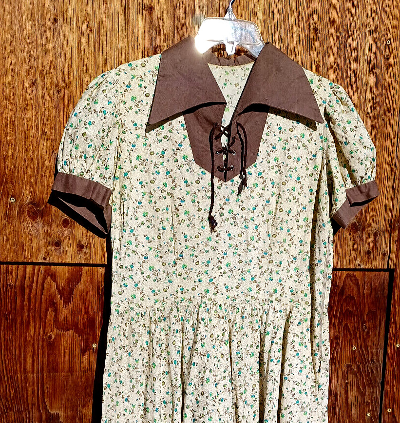 Vintage 100% Cotton Day Dress Print or Stripe, Low Back Cottagecore Applique
