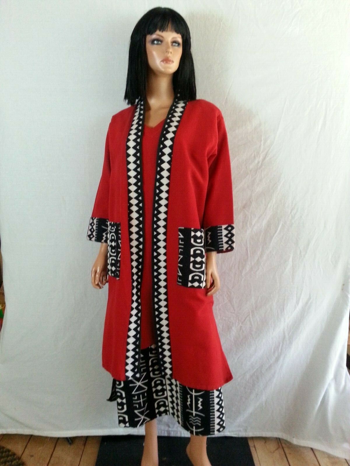 Pegasus Fashion 3 PC Dress Suit Coat Shawl Red Black White Ethic 1 SZ REG to L
