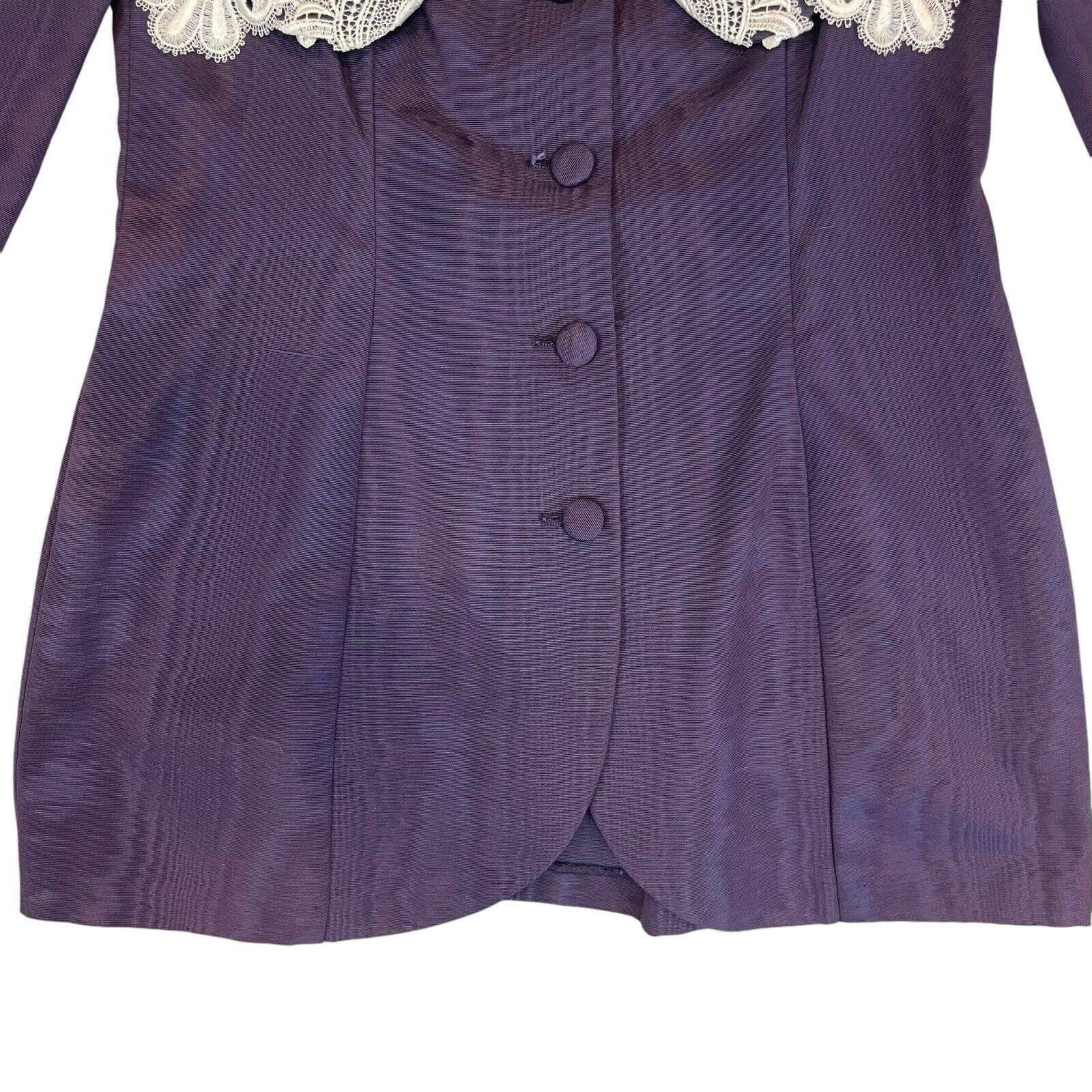 VTG 80s 90s Scott McClintock 2 Piece Skirt Suit Sz 8 Purple Taffeta Lace Collar