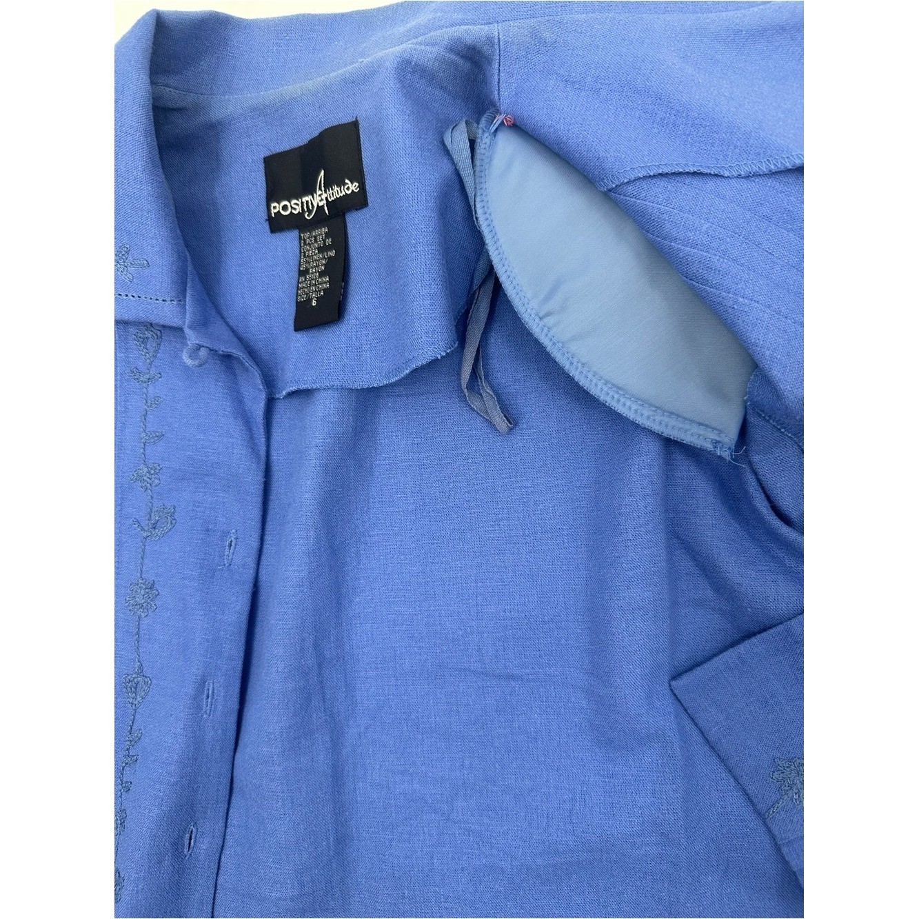 Vintage 90s Positive Attitude Blue Linen Blend Dress Jacket Set 6 NWOT 1180