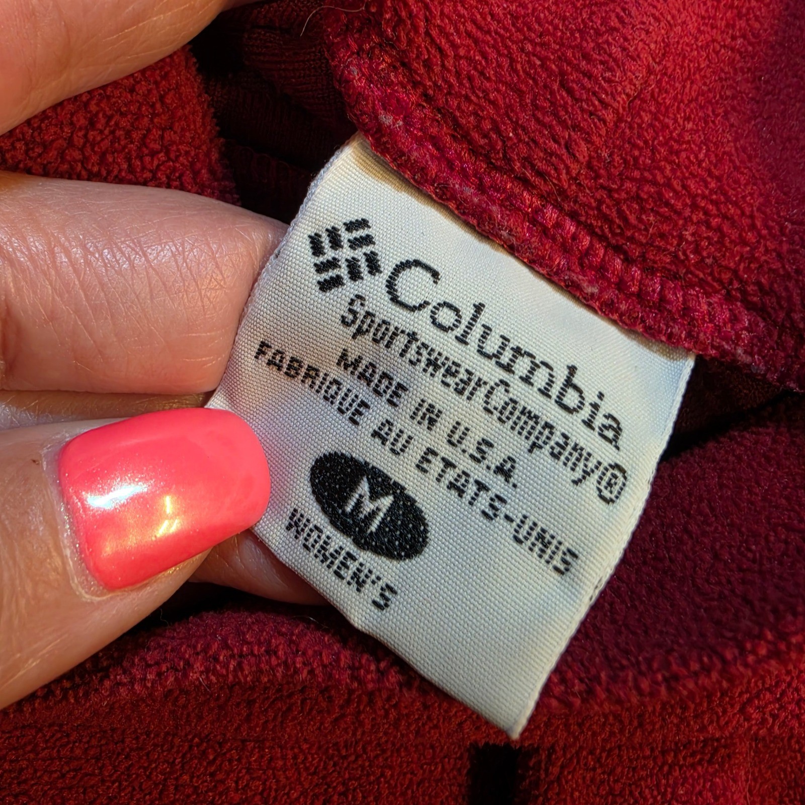 Columbia Vintage Fleece Turtleneck Mock Neck Base Layer Red Made in USA Womens M