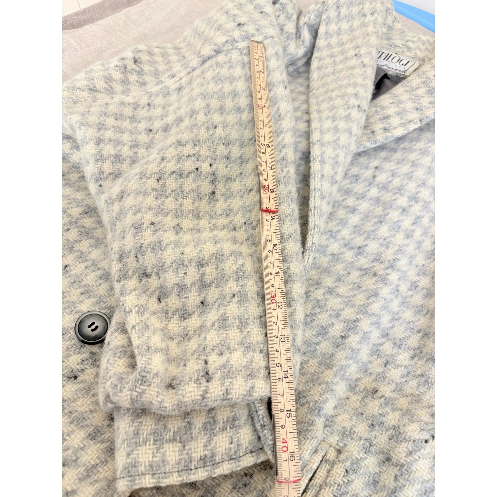 Vintage Trilogi Pure Wool Houndstooth Coat Double Breasted Shawl Collar USA Made