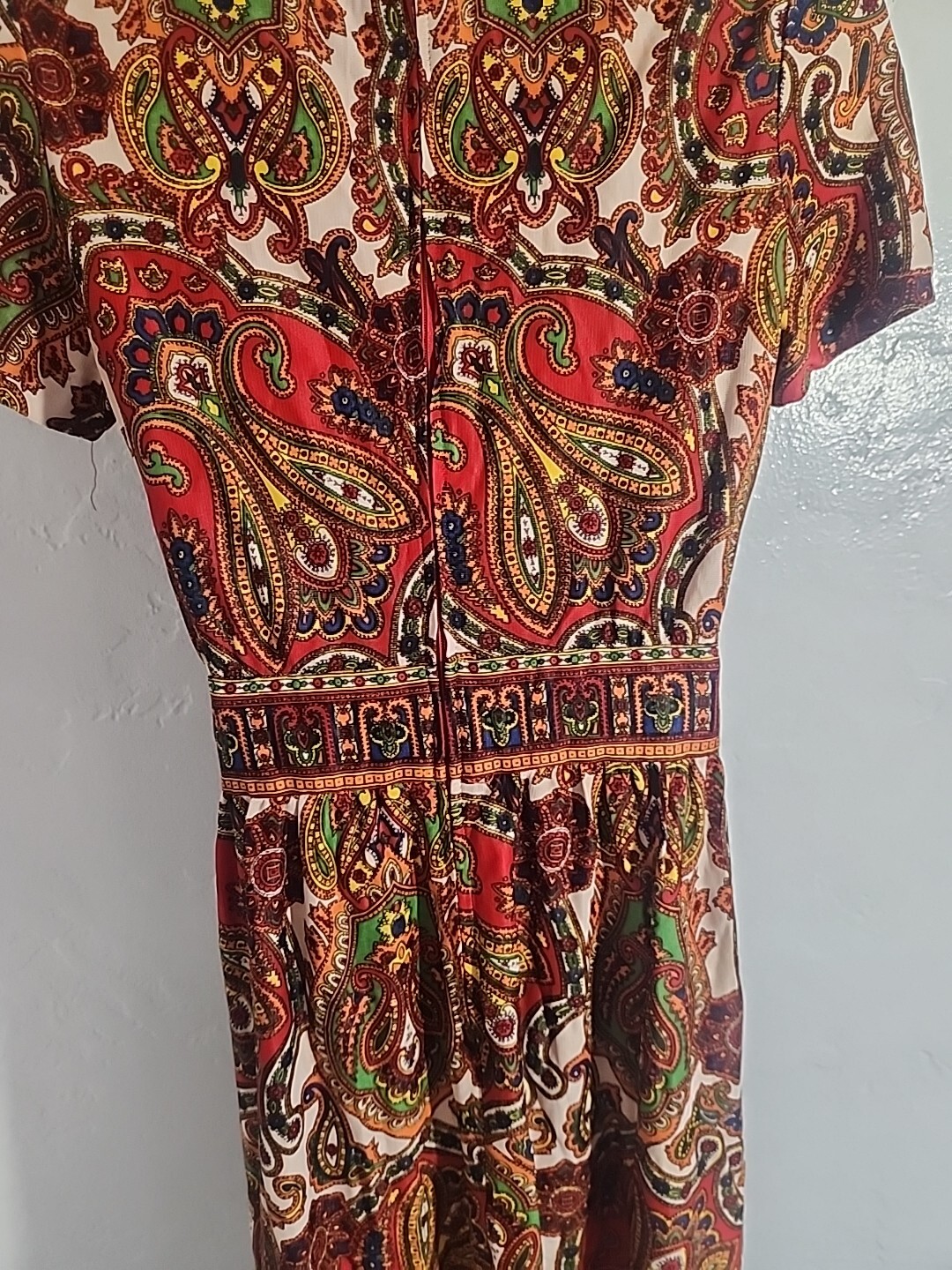 vintage 70’s dress paisly polyester psychedellic jerrie lurie 1970’s hippy 27″ w