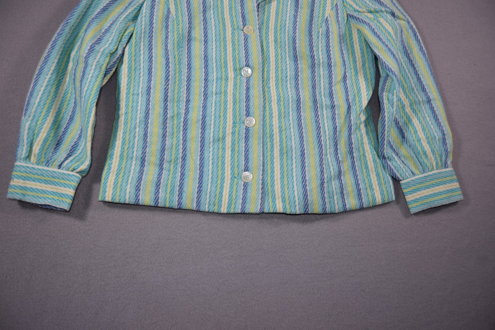 Vintage 70s Jacket Womens Small Blue Striped Wool Its Majestic Lined Mod