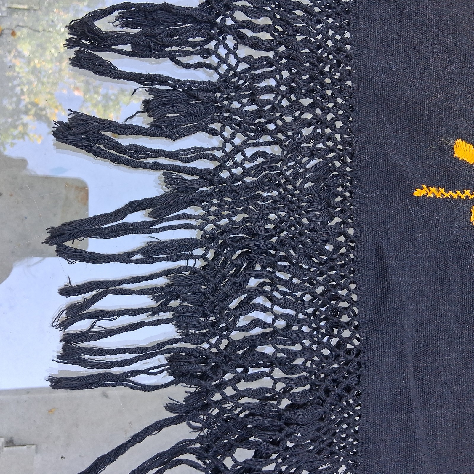 Arts & Crafts Era Black Wrap Cape Shawl Poncho Gold Embroidered Tassel
