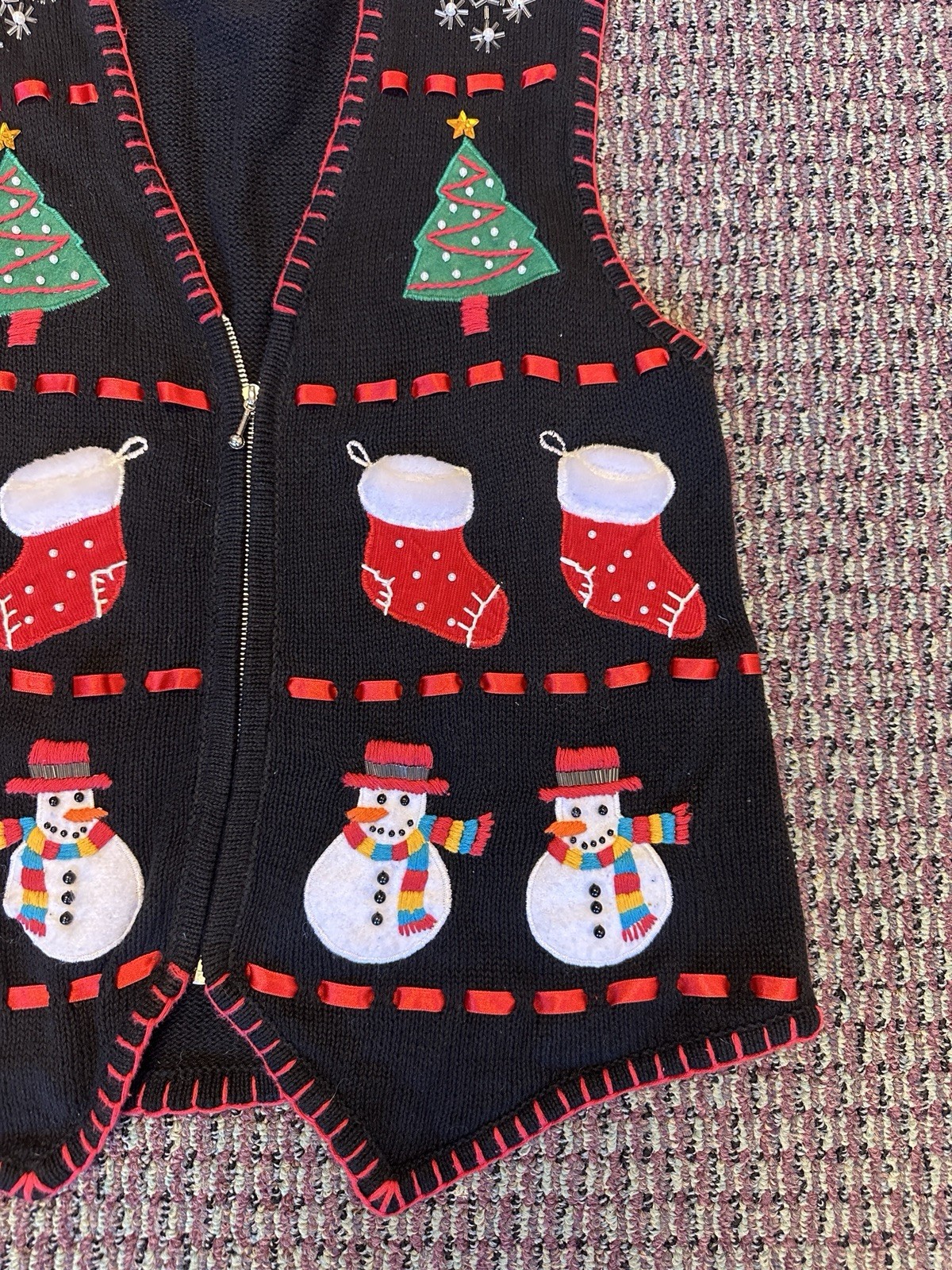 Vintage Ugly Christmas Sweater Vest Victoria Jones Snowmen Festive Holiday L