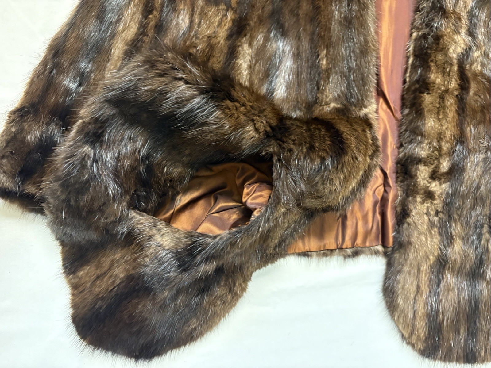 Vintage Mahogany/Black Striped Mink Caplet- Incredibly Beautiful Shiny Fur