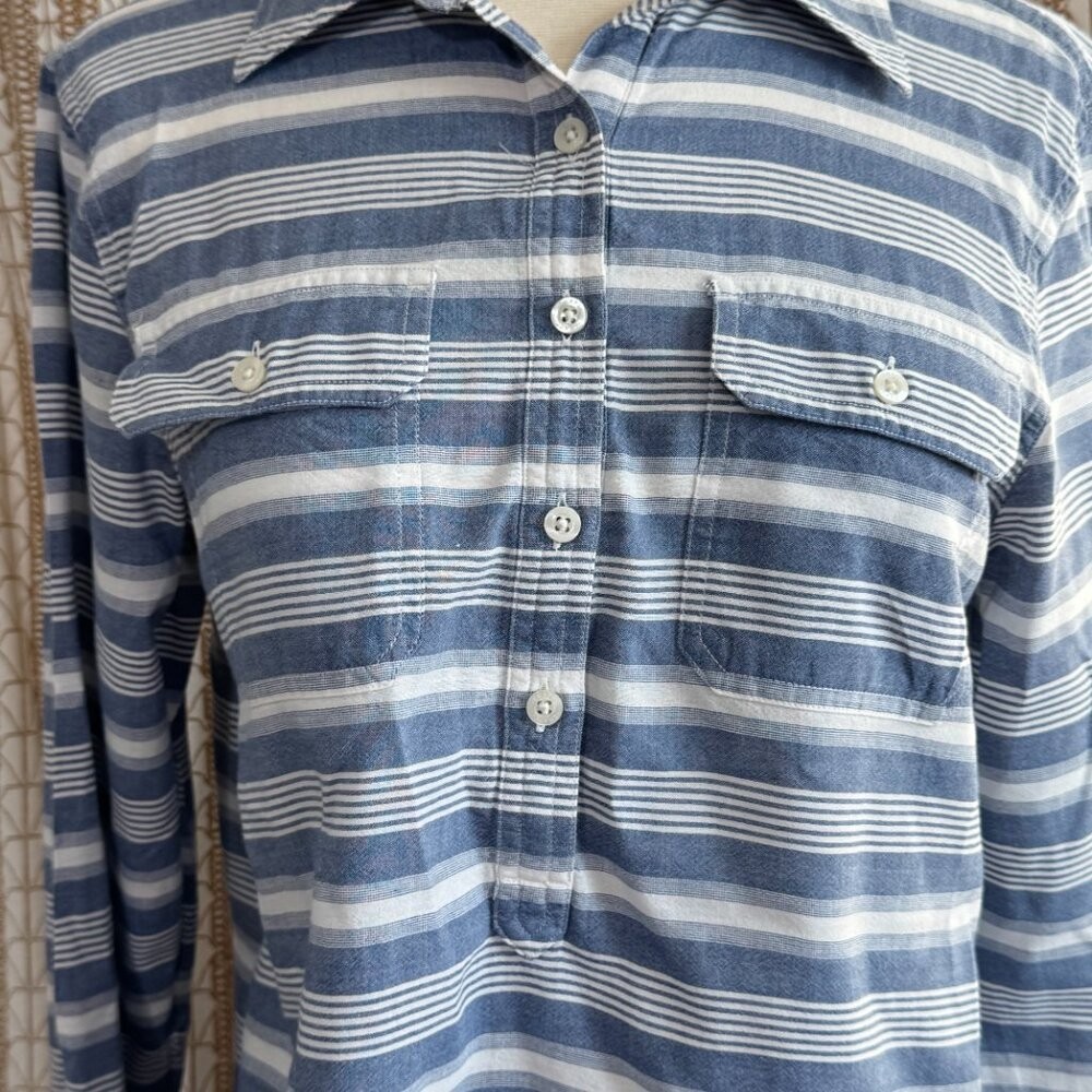 Chaps Denim Blue & White Striped Pullover Blouse | Size M