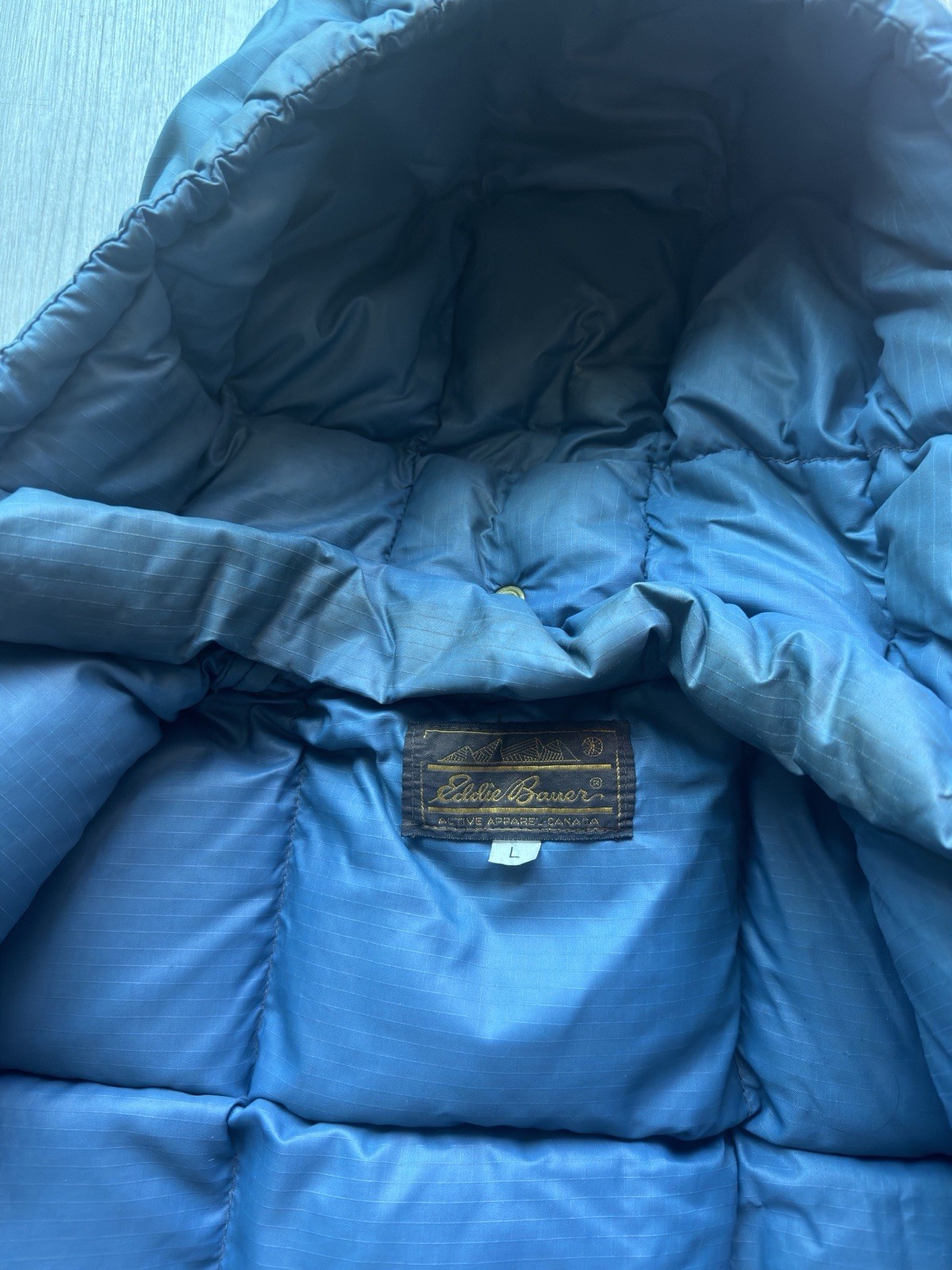 Vintage 70s Eddie Bauer Expedition Goose Down Parka Jacket Black Gold Label Sz L