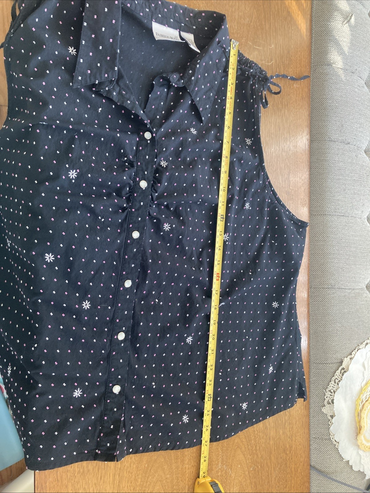Vtg 90s Fashion Bug Plus Size Blouse Black Pink White Polka Dot Star Embroidered