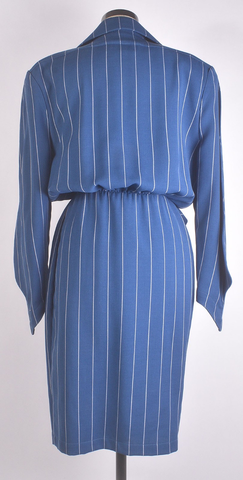 Vintage 80s THIERRY MUGLER Pinstriped Asymmetric Avant Garde Jacket Style Dress