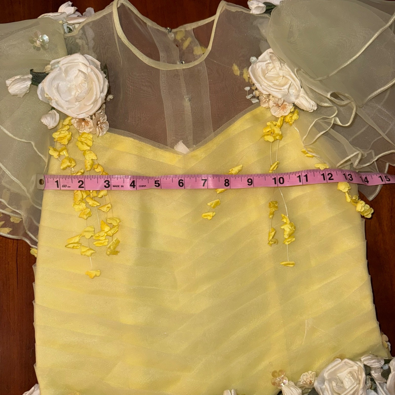 VTG 50s Tulle Gown Prom Dress Yellow Cupcake Illusion Neckline Cotillion XS