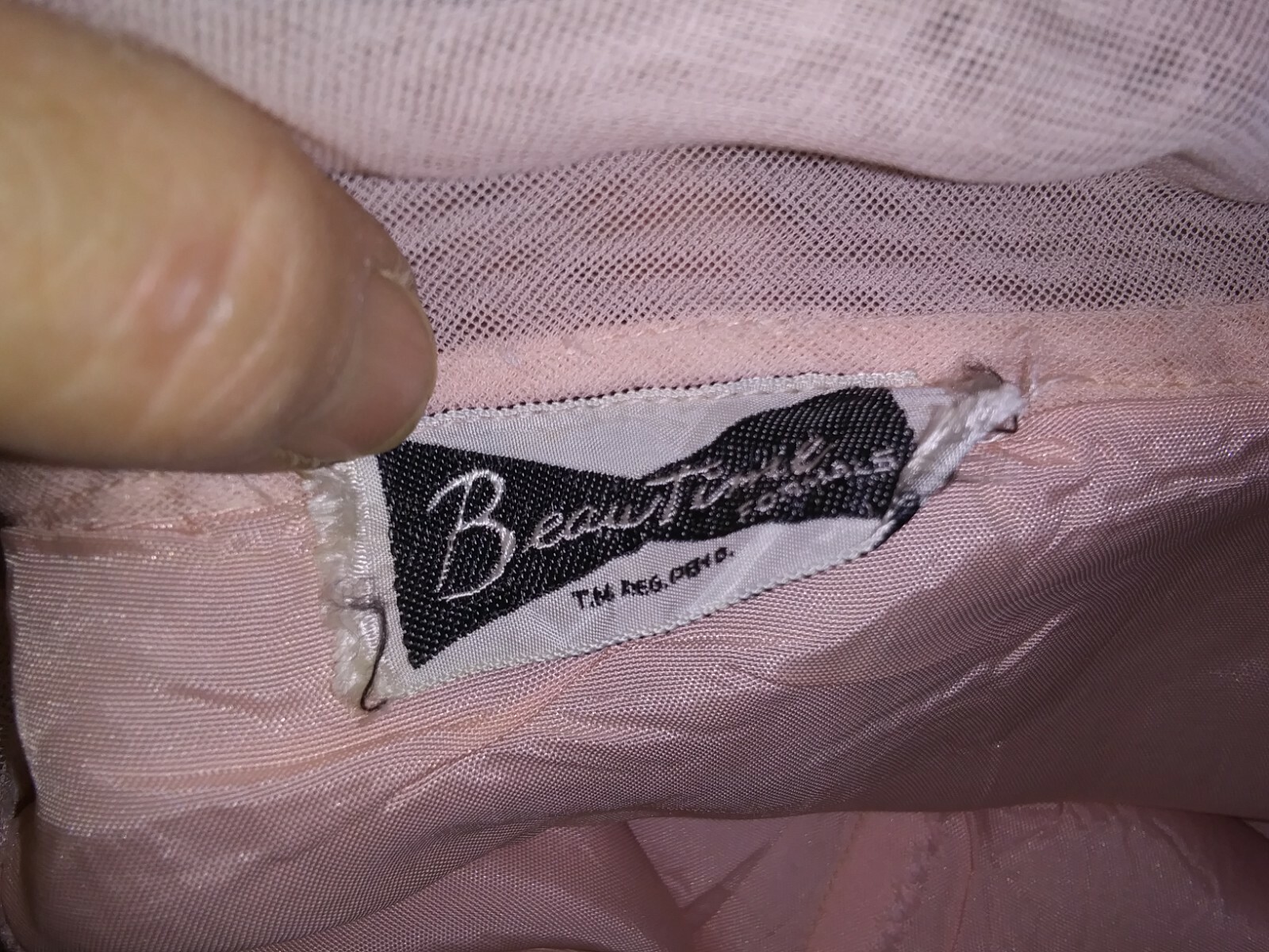 1950’s Pink Fine Mesh Acetate Black Lace Evening Gown by Beautime Medium As Is