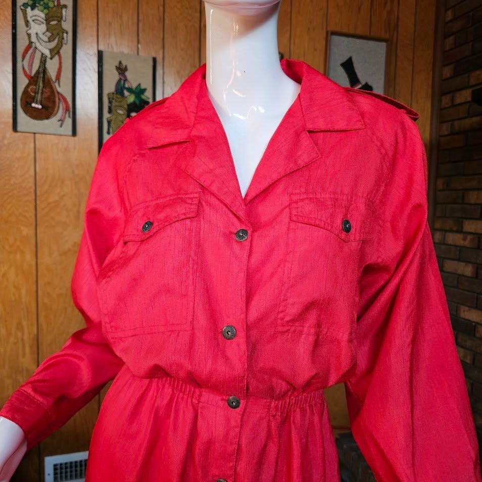 Vtg 80s Mall Rat Dreams Tomato Red Parachute Pants Flight Boiler Suit Jumpsuit L