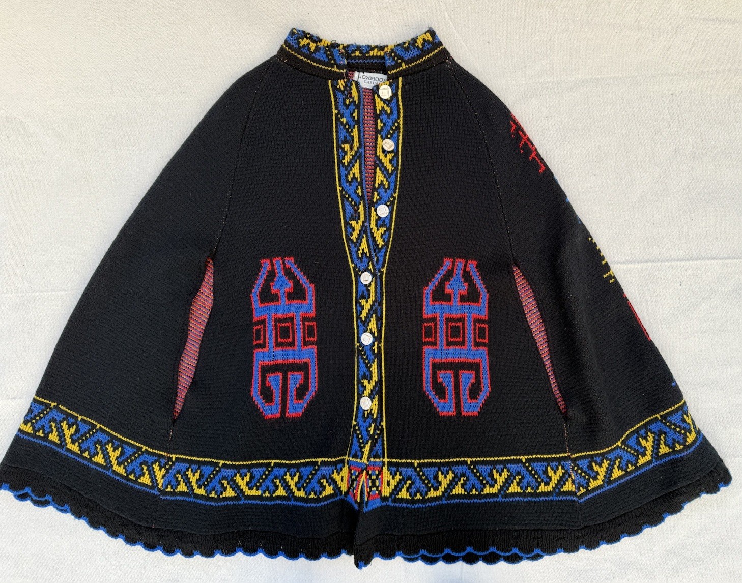 Vintage Aztec Poncho Foxmoor Casuals 70s Boho Sweater One Size Cape Knit