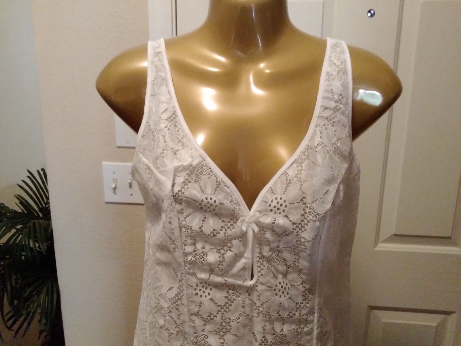 Vintage Full Slip Dress Chemise European SZ S-M White Full Front Lace