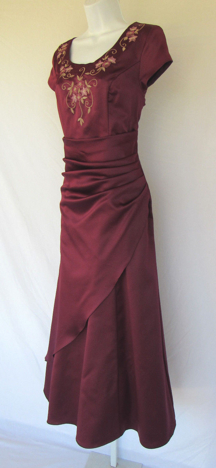 VTG 1970s 80s SAKS FIFTH AVENUE EVENING FORMAL DRESS BURGUNDY WINE EMBROIDERY